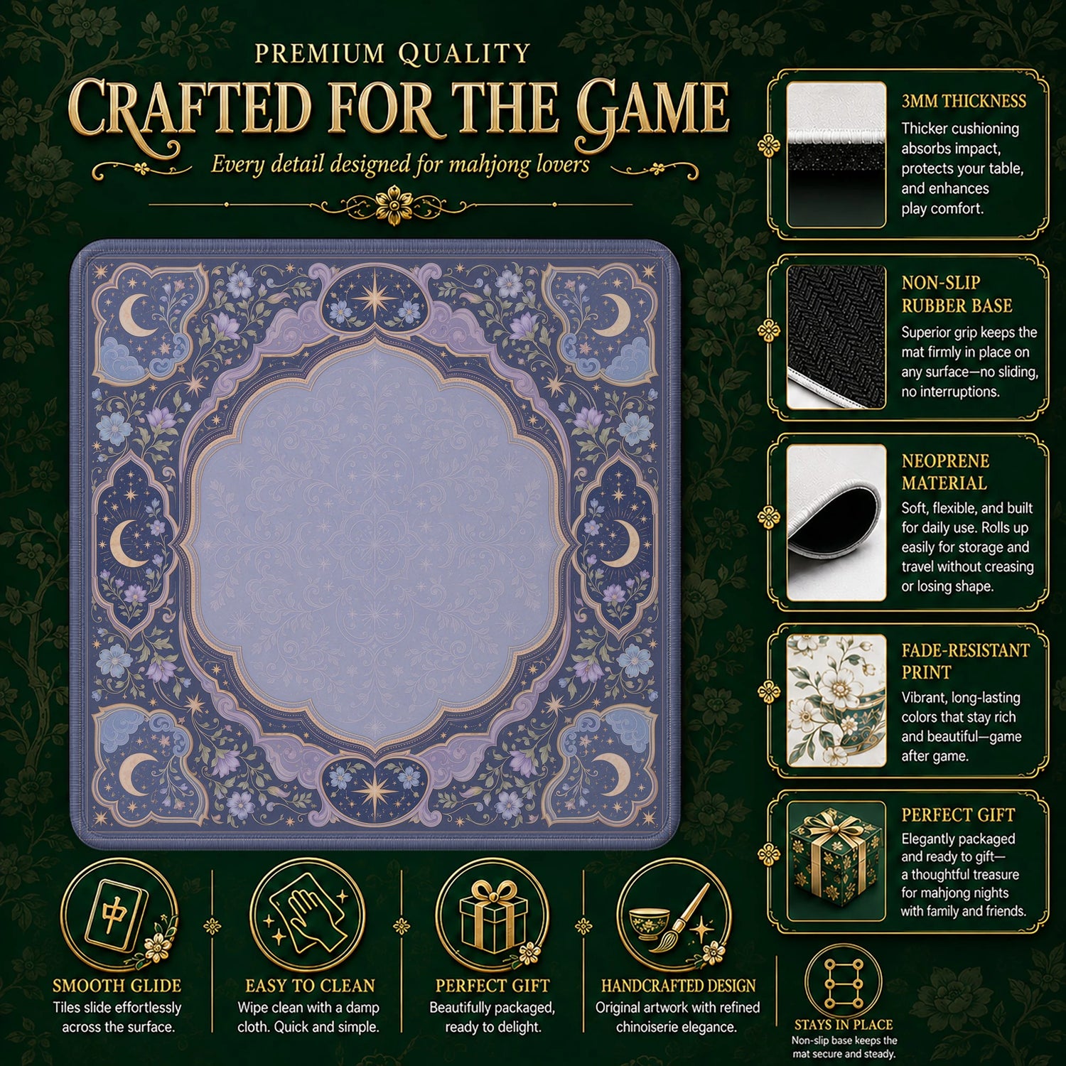 Celestial Moon Mahjong Mat – neoprene mah jongg table mat