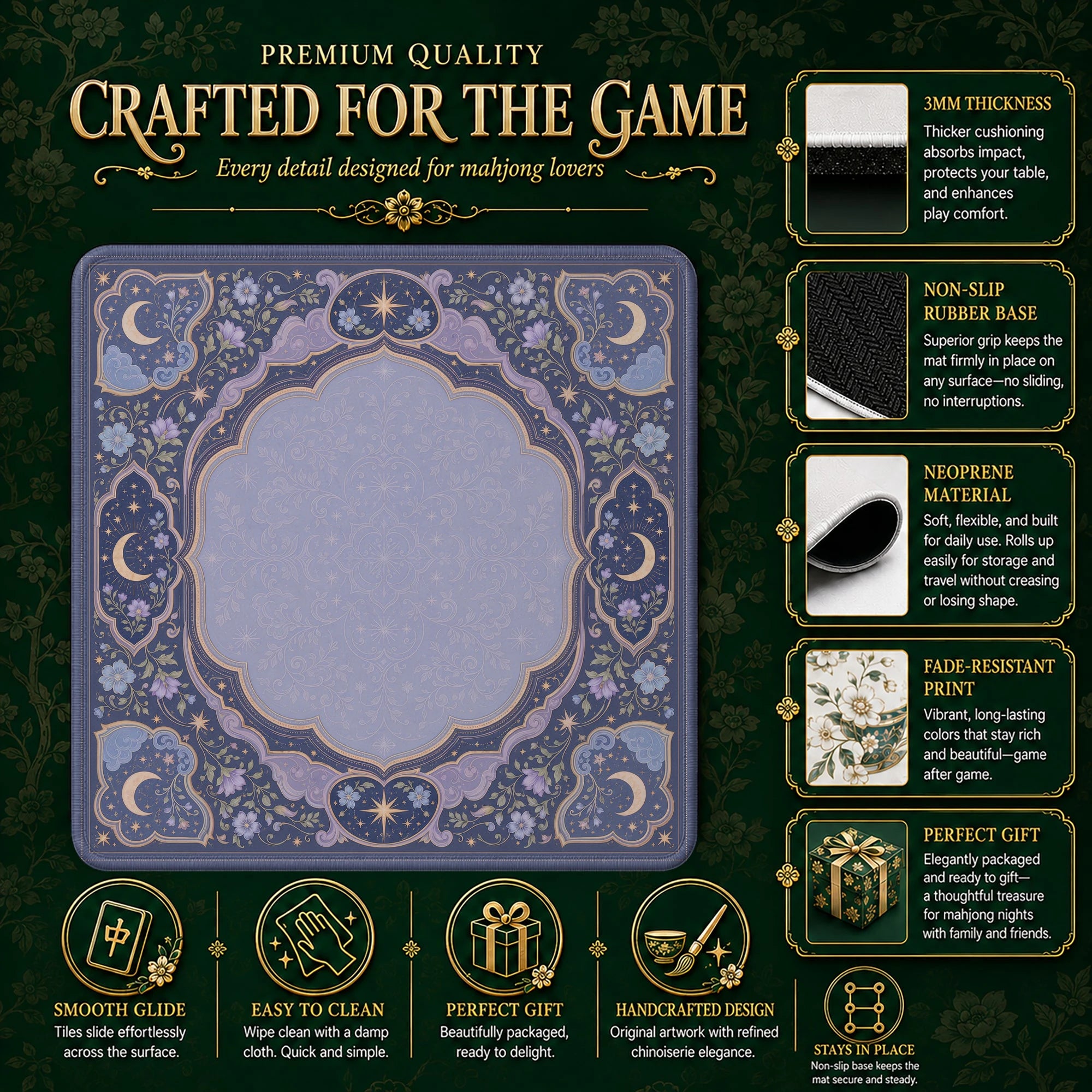 Celestial Moon Mahjong Mat – neoprene mah jongg table mat