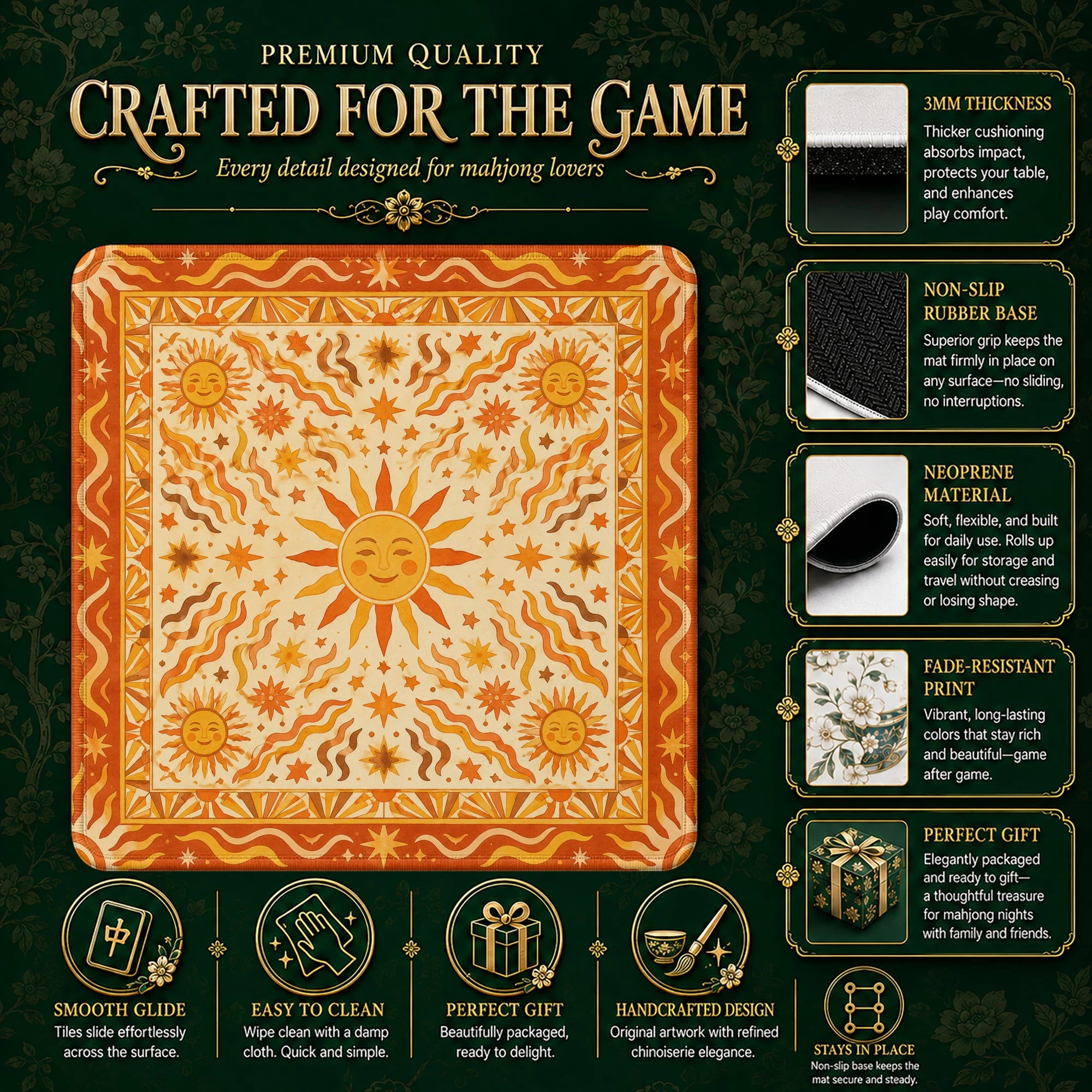 Celestial Sun Mahjong Mat – neoprene mah jongg table mat