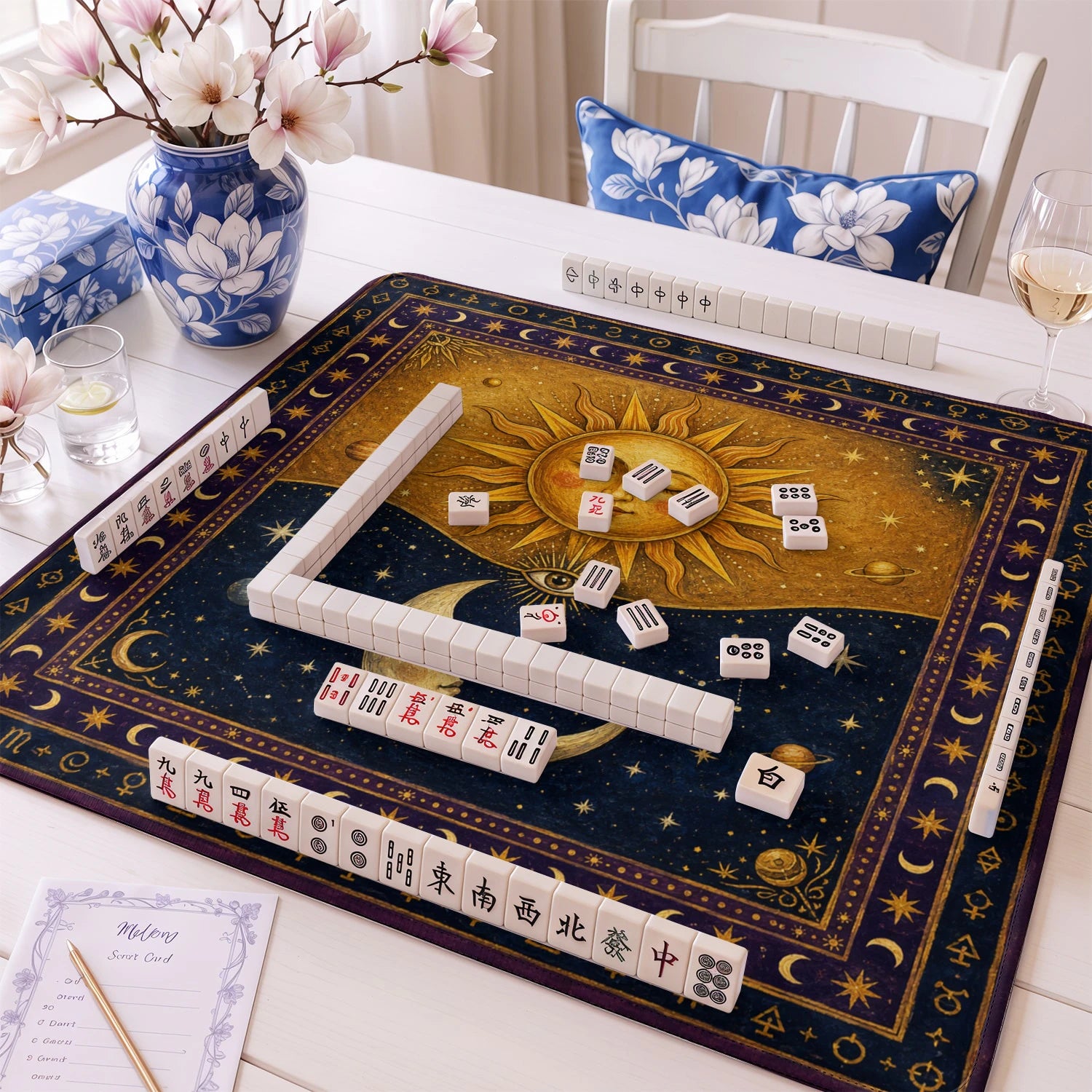Celestial Sun Moon mahjong mat – M (60x60 cm) and L (81x81 cm) sizes
