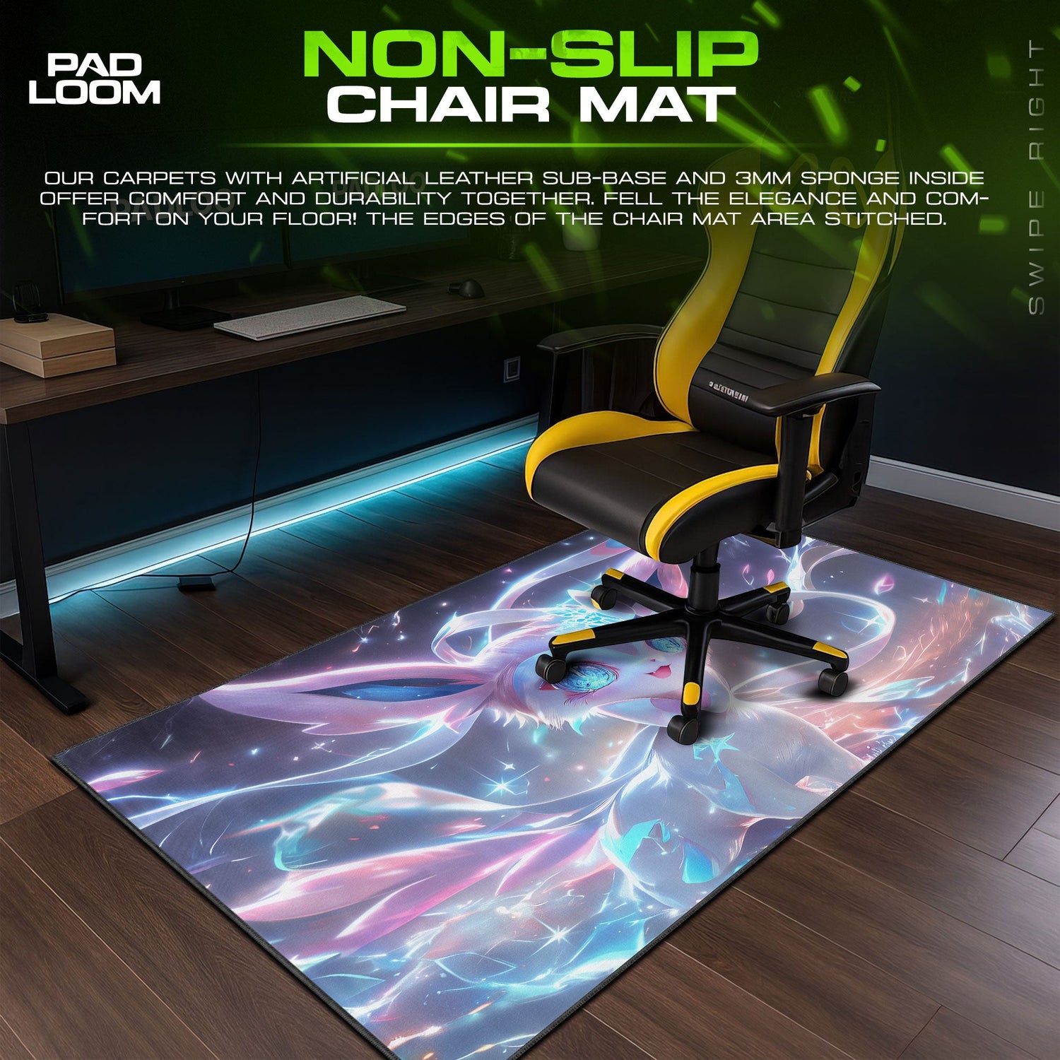 Celestial Sylveon Mouse Pad, Fairy Pokémon Gaming Desk Mat Padloom