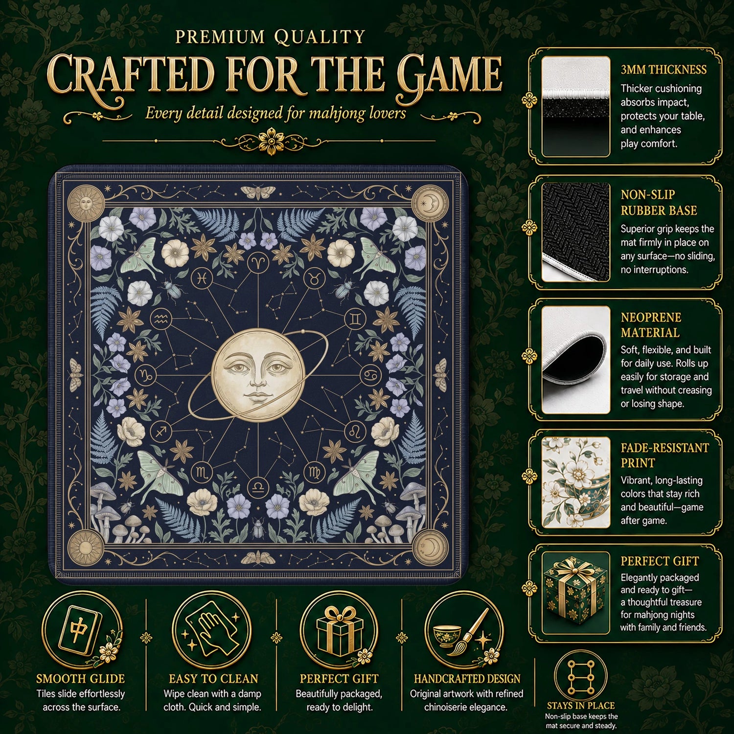 Celestial Zodiac Mahjong Mat – neoprene mah jongg table mat
