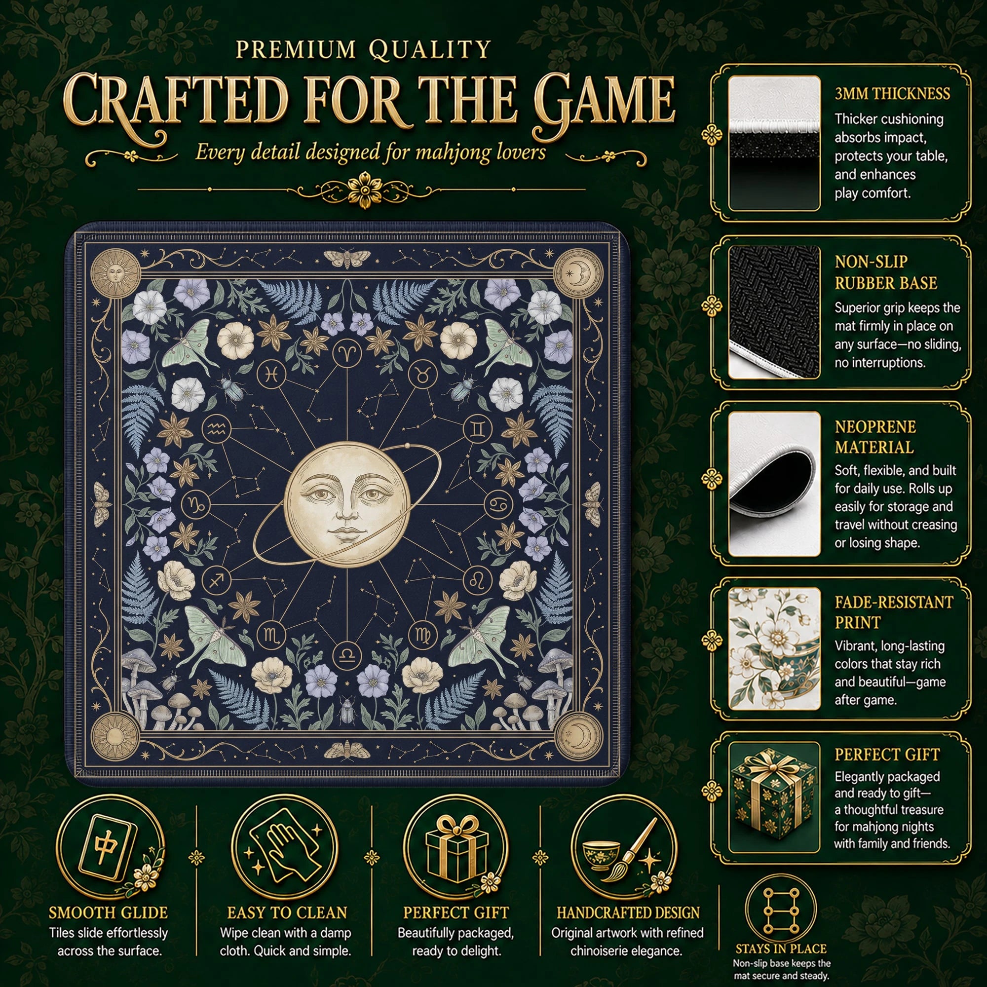 Celestial Zodiac Mahjong Mat – neoprene mah jongg table mat