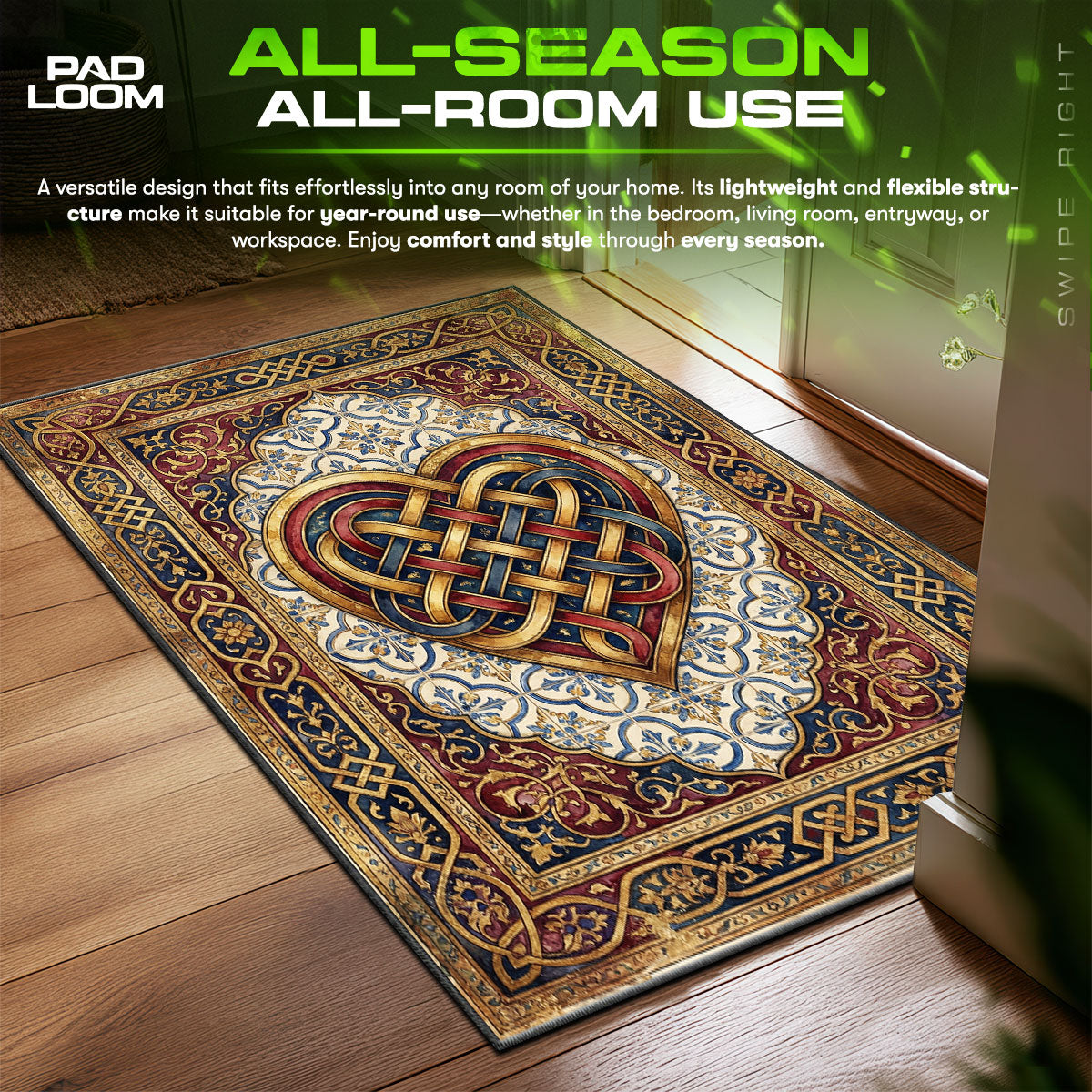 Detailed close-up of Celtic rug pattern