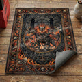 Greek mythology Cerberus area rug with three-headed dog flames chains and gates of Hades
