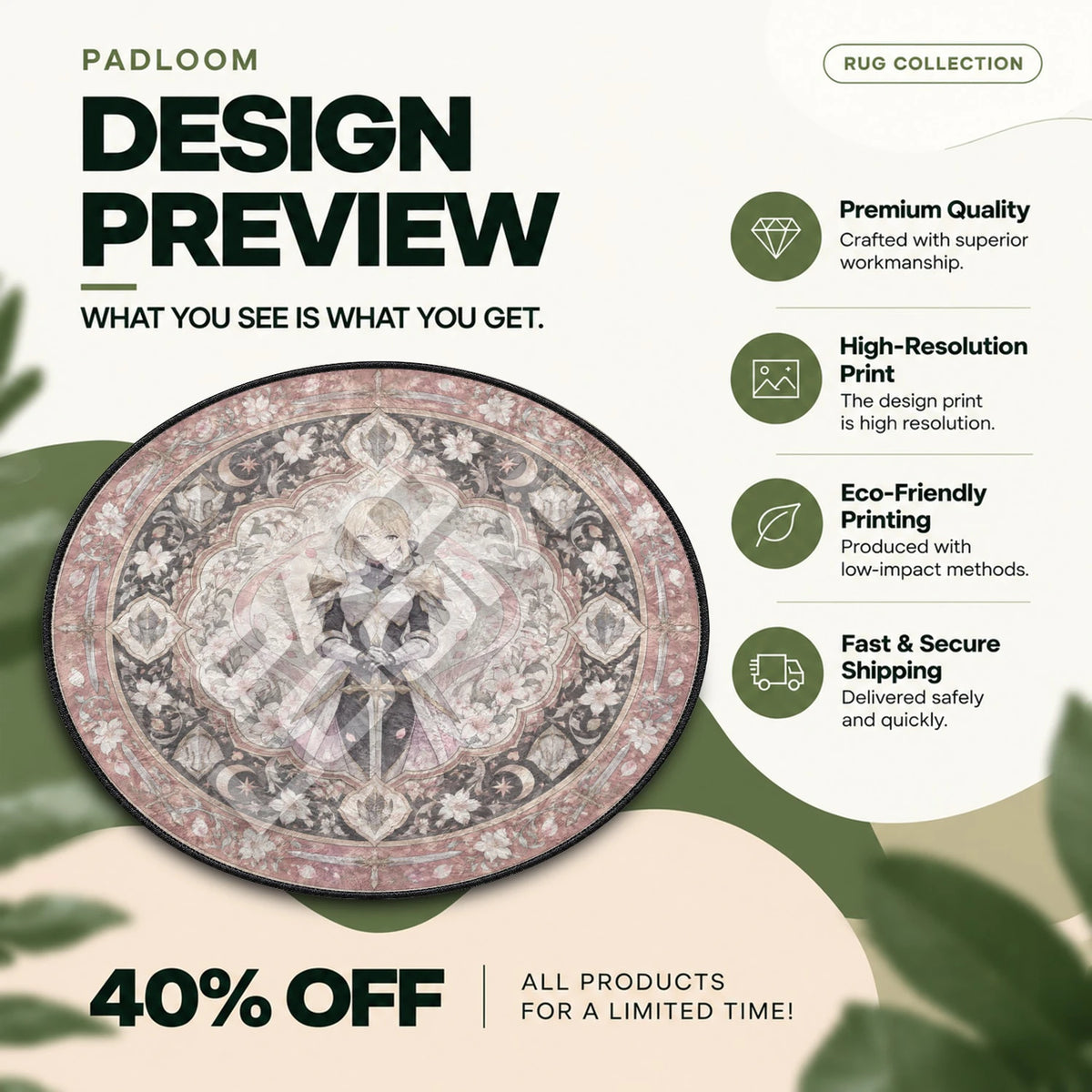 Cha Hae-In Petal Solo Leveling round rug full design preview