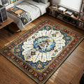 Cha Hae-In standing amidst radiant swords and white light on ornate Persian style area rug and floor mat