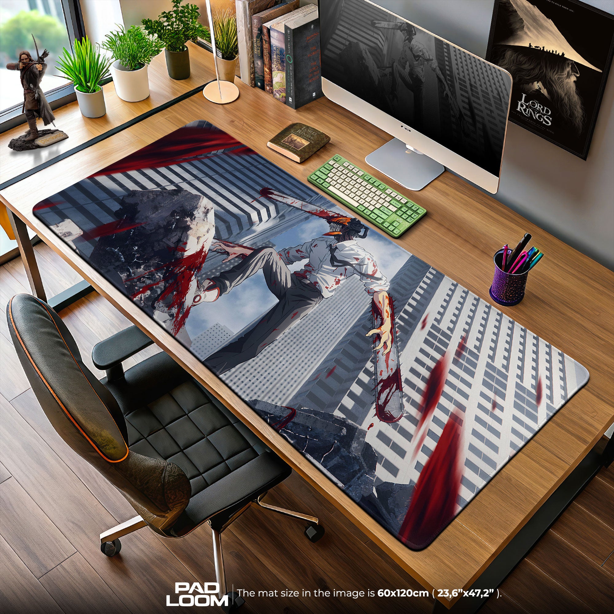 Chainsaw Man Battle Scene Mouse Pad, Urban Anime Desk Mat