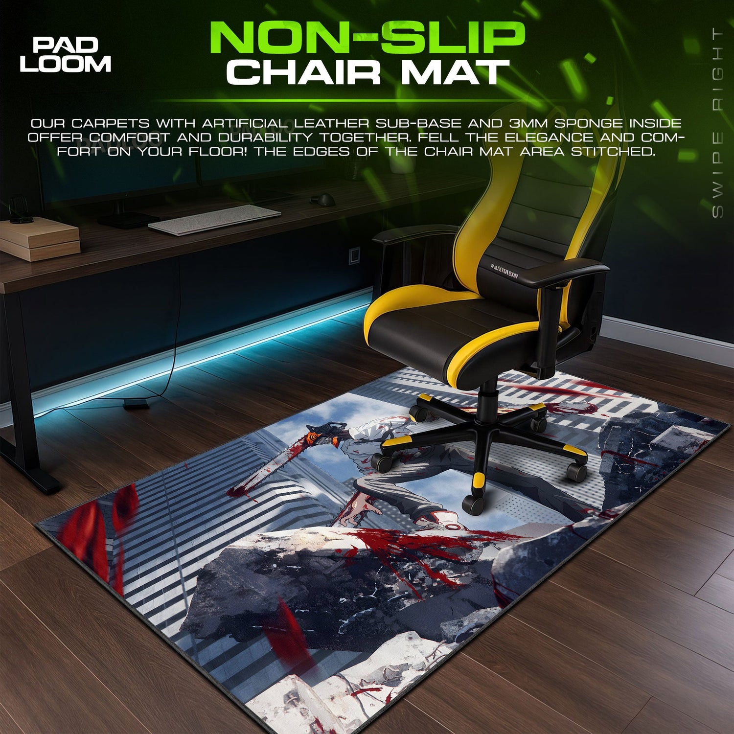 Chainsaw Man Battle Scene Mouse Pad, Urban Anime Desk Mat Padloom