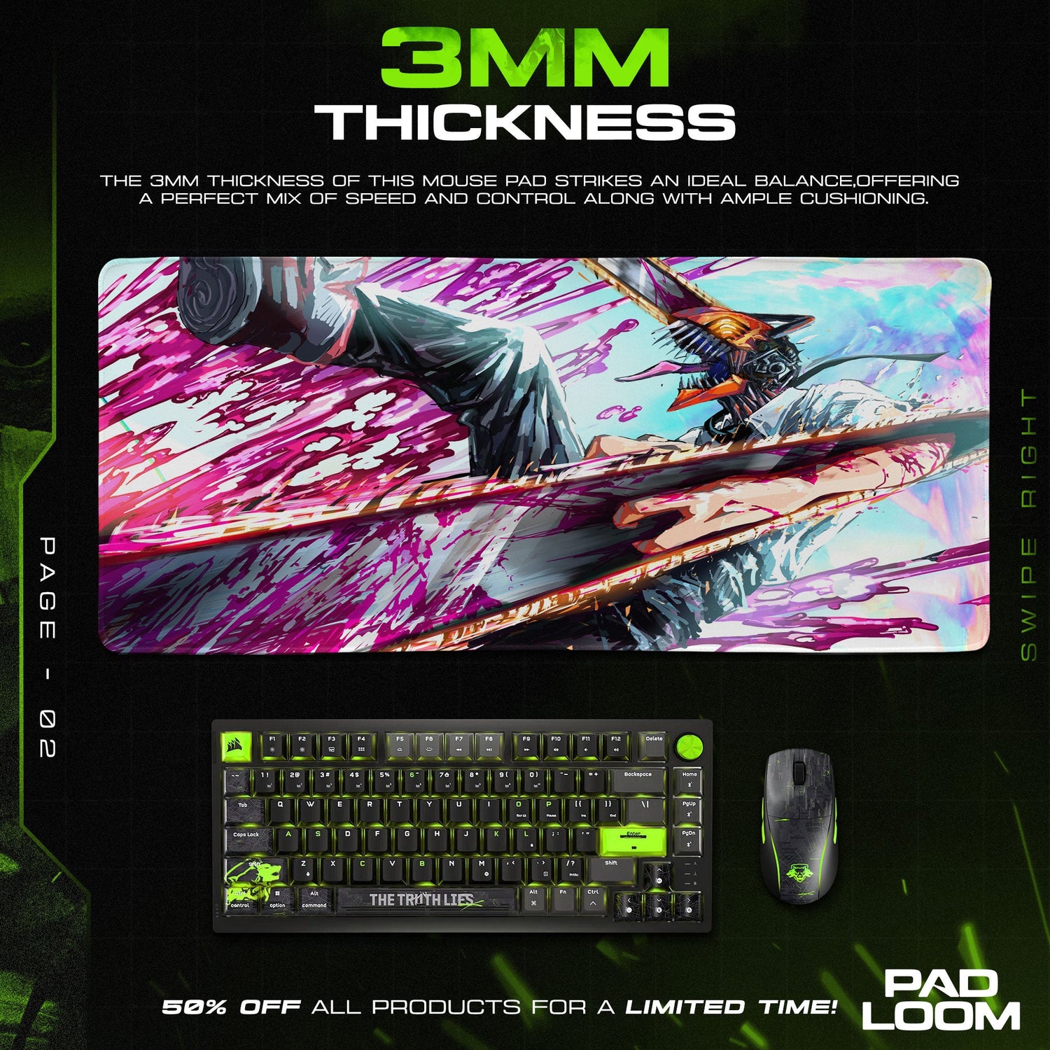 Chainsaw Man Battle Slash Mouse Pad, Anime Gaming Desk Mat Padloom