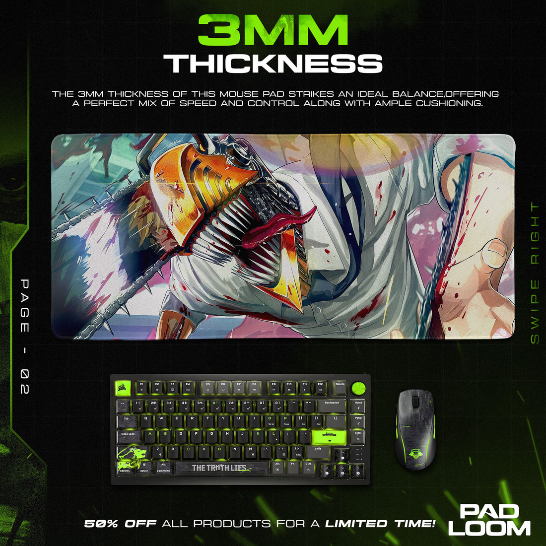 Chainsaw Man Blood Battle Mouse Pad, Intense Anime Desk Mat
