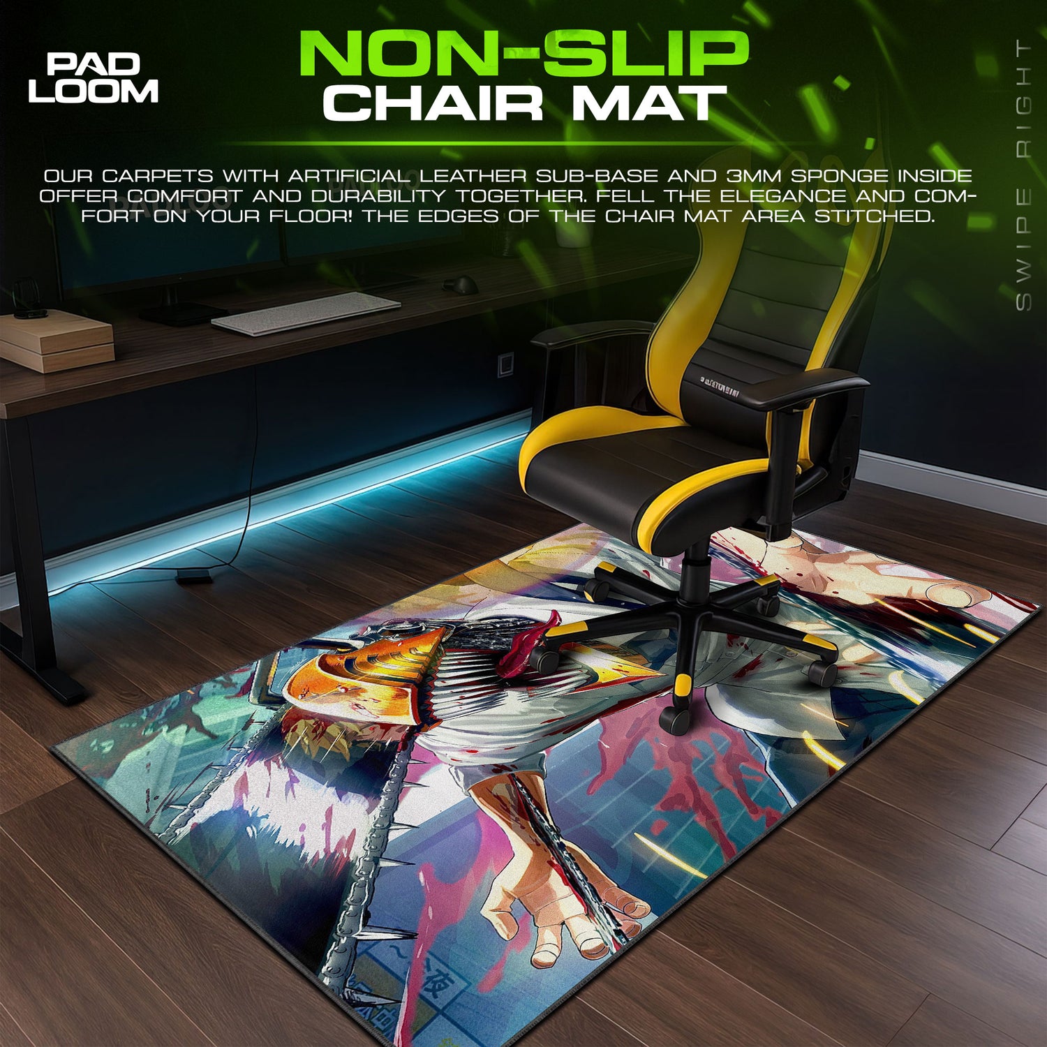 Chainsaw desk mat showing full Anime artwork