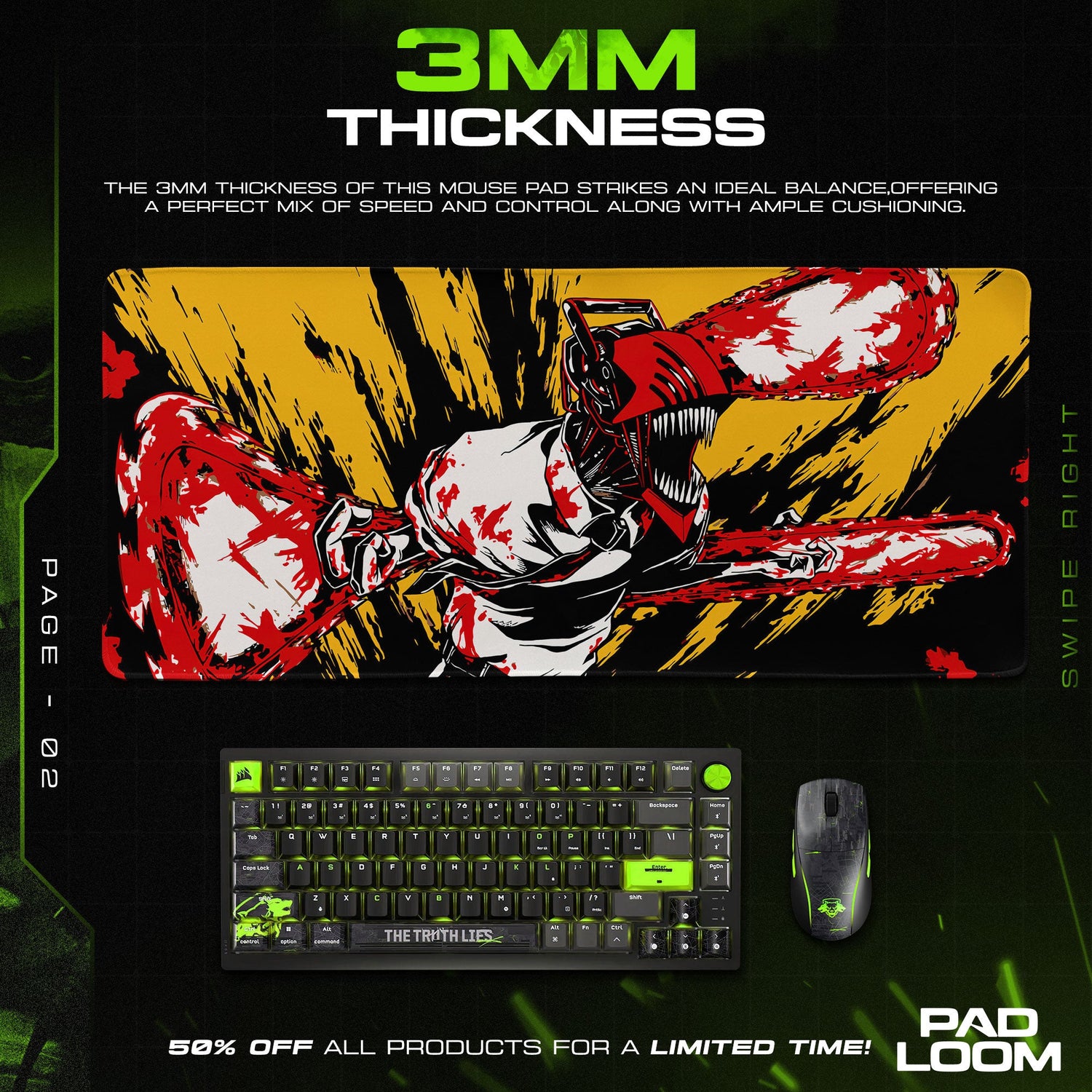 Chainsaw Man Blood Frenzy Mouse Pad, Anime Gaming Desk Mat Padloom