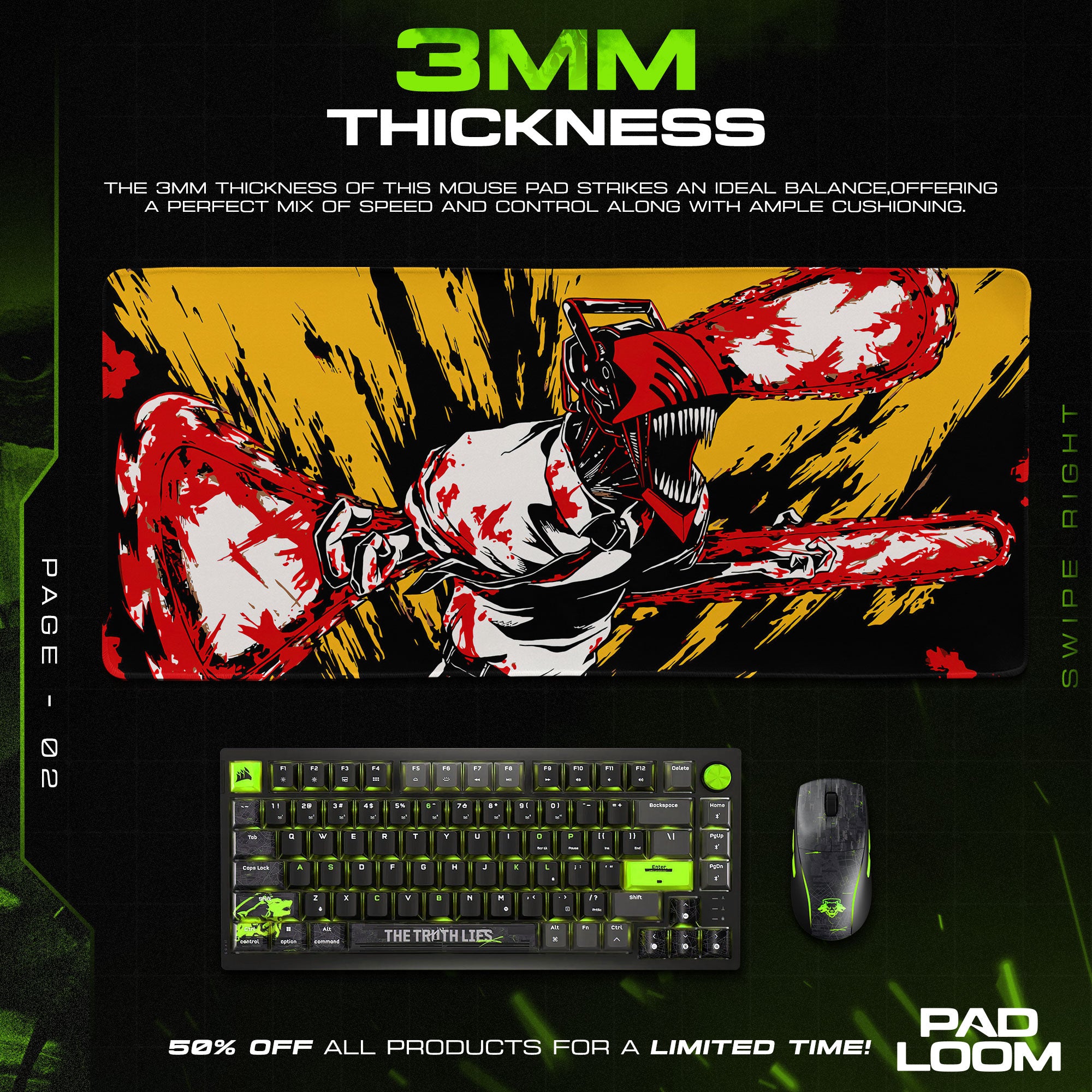 Chainsaw Man Blood Frenzy Mouse Pad, Anime Gaming Desk Mat