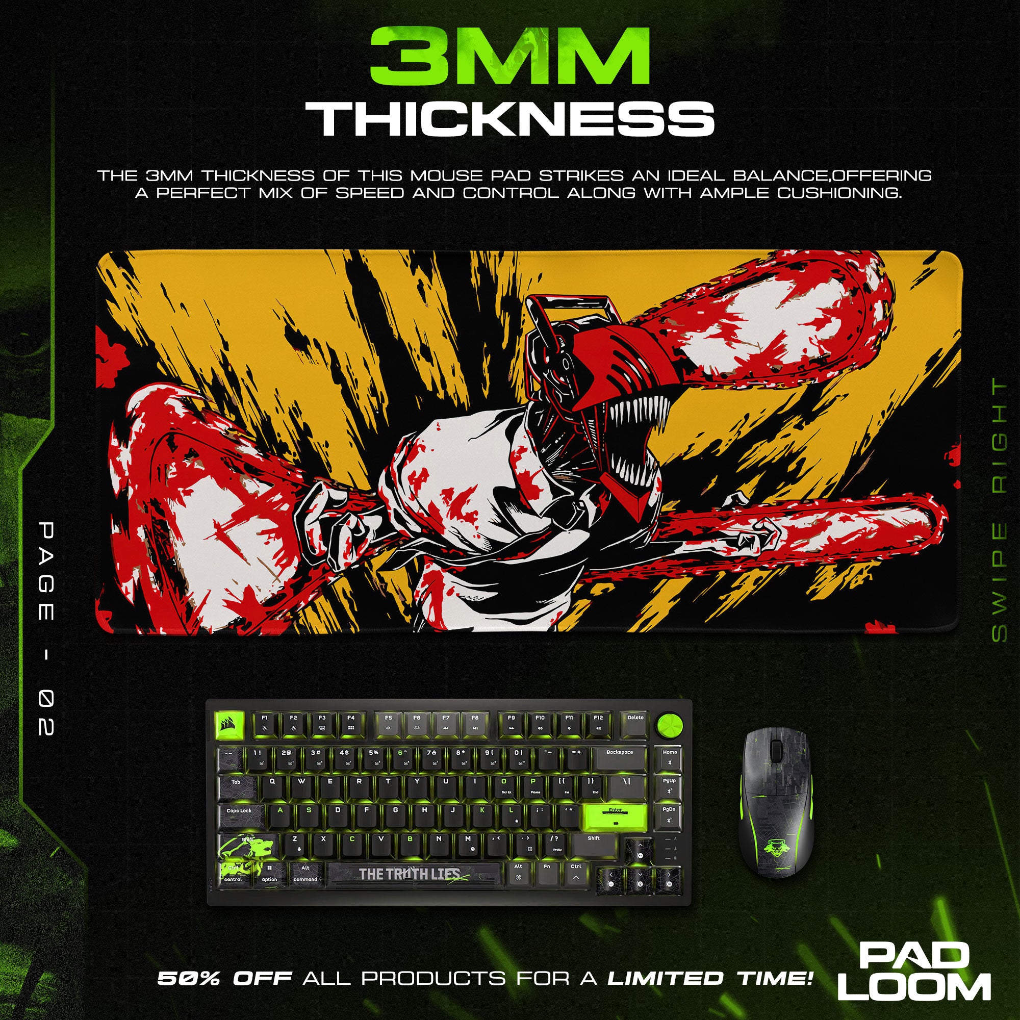 Chainsaw Man Blood Splash Mouse Pad, Yellow Anime Desk Mat