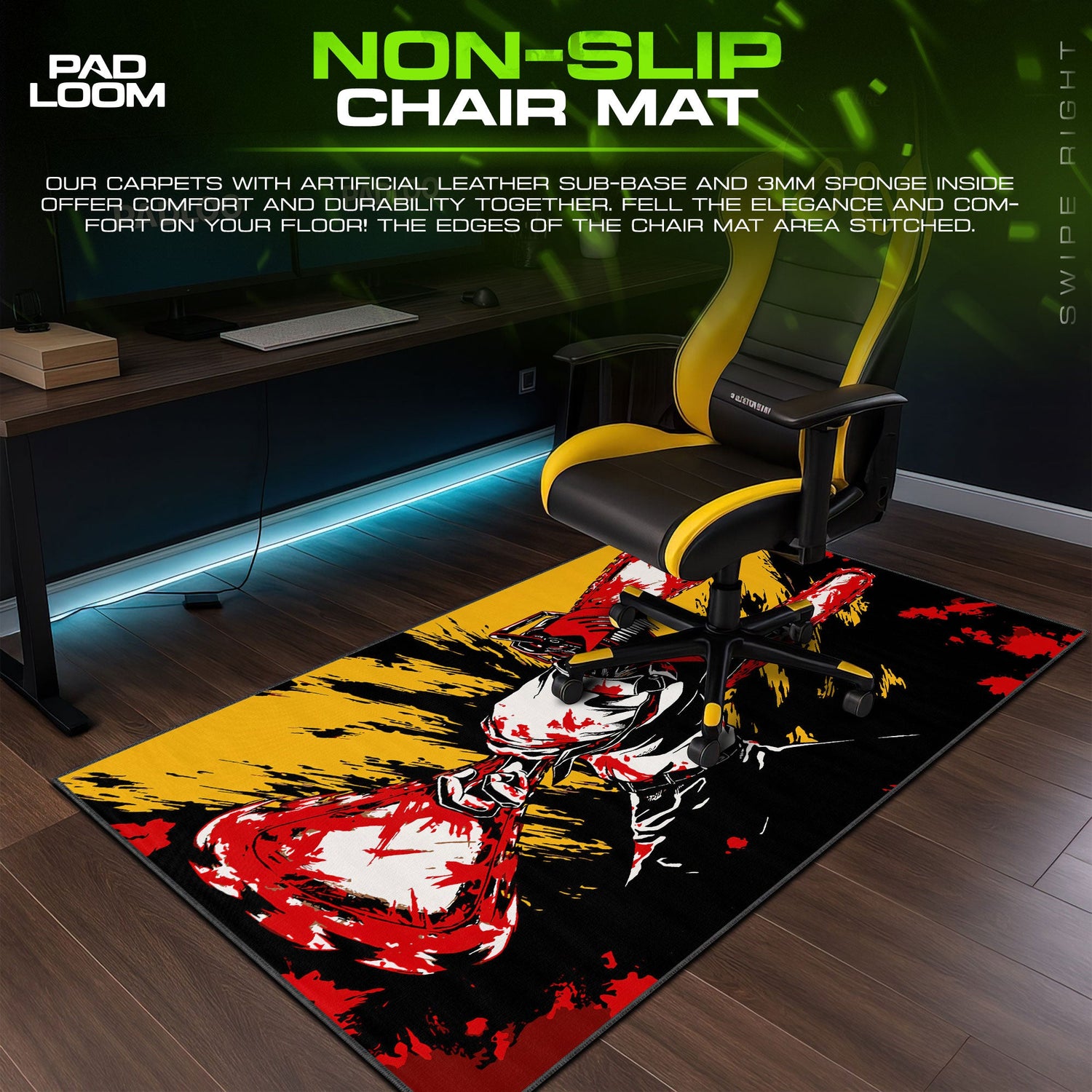 Chainsaw Man Blood Splash Mouse Pad, Yellow Anime Desk Mat Padloom