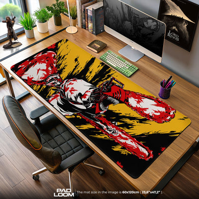 Chainsaw Man Blood Splash Mouse Pad, Yellow Anime Desk Mat