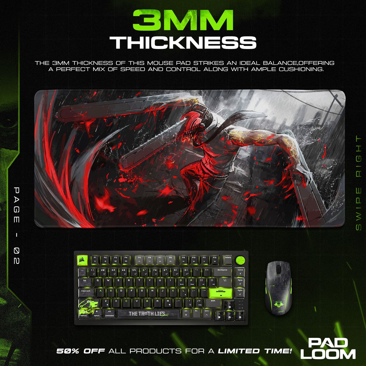 Chainsaw Man Crimson Rampage Mouse Pad, Anime Gaming Desk Mat Padloom