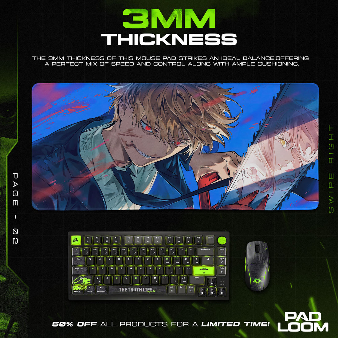 Chainsaw Man Denji Intense Gaze Mouse Pad, Anime Gaming Desk Mat
