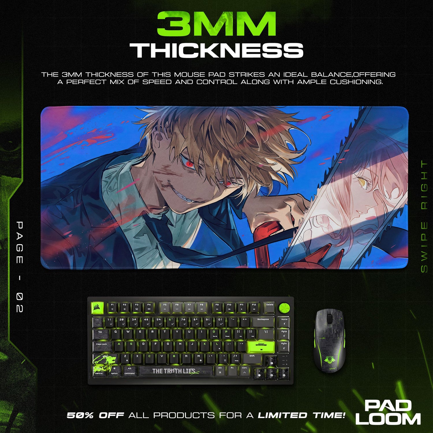 Chainsaw Man Denji Intense Gaze Mouse Pad, Anime Gaming Desk Mat Padloom