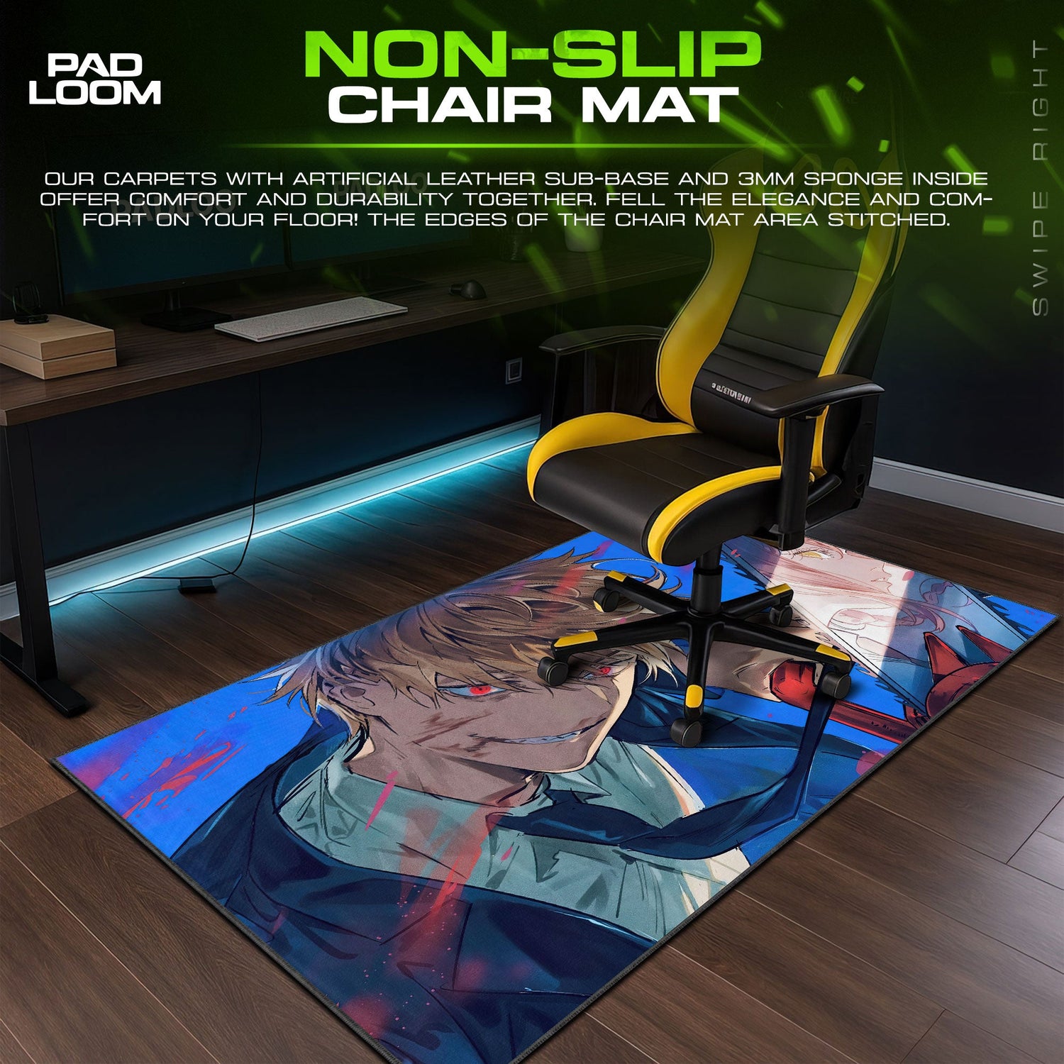 Chainsaw Man Denji Intense Gaze Mouse Pad, Anime Gaming Desk Mat Padloom