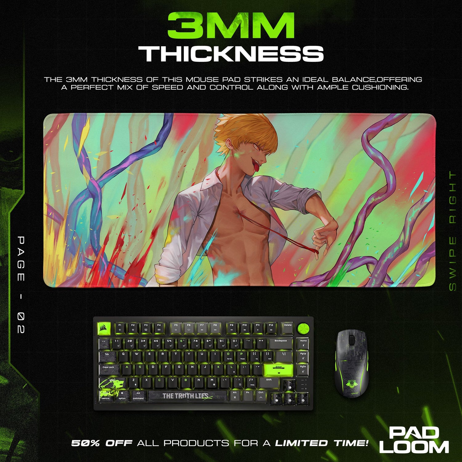Chainsaw Man Denji Unleashed Mouse Pad, Anime Gaming Desk Mat Padloom