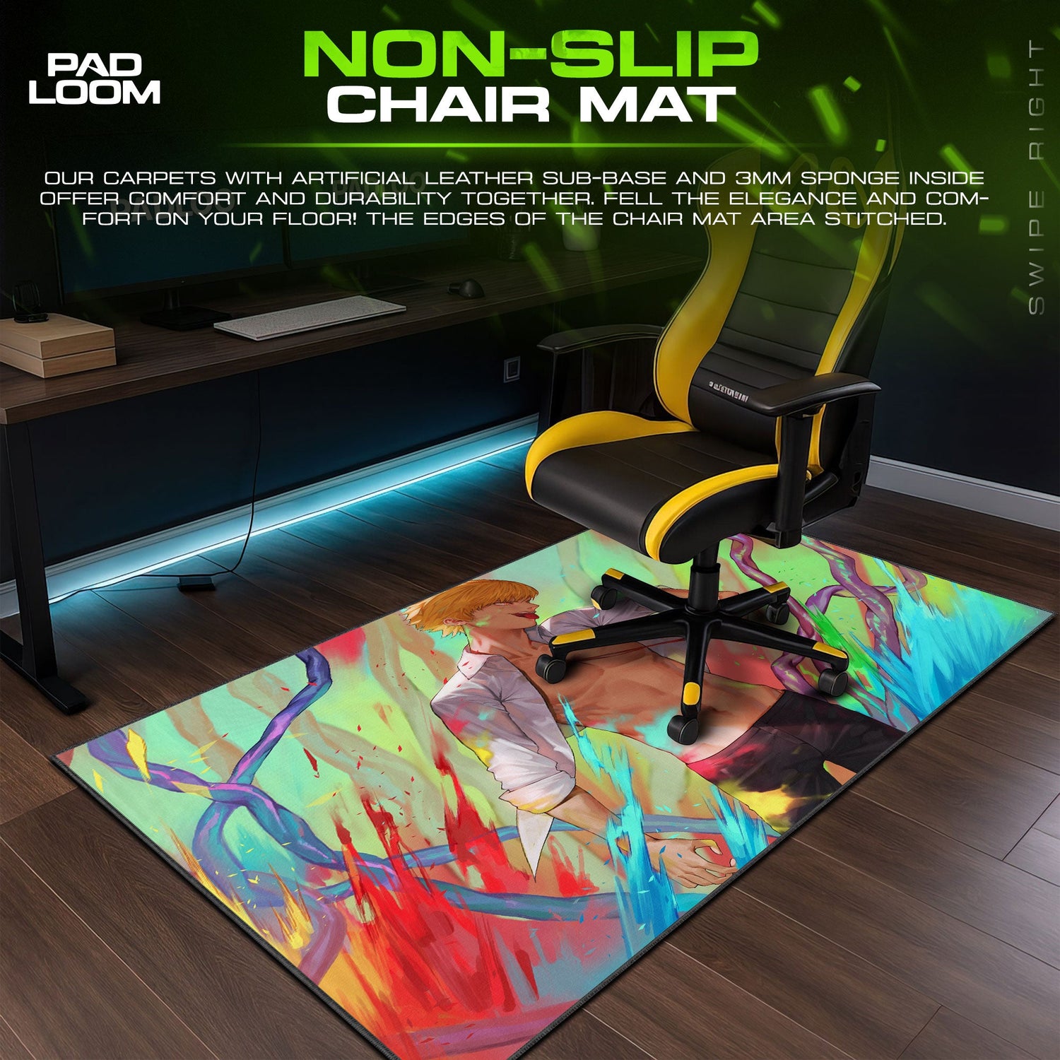 Chainsaw Man Denji Unleashed Mouse Pad, Anime Gaming Desk Mat Padloom