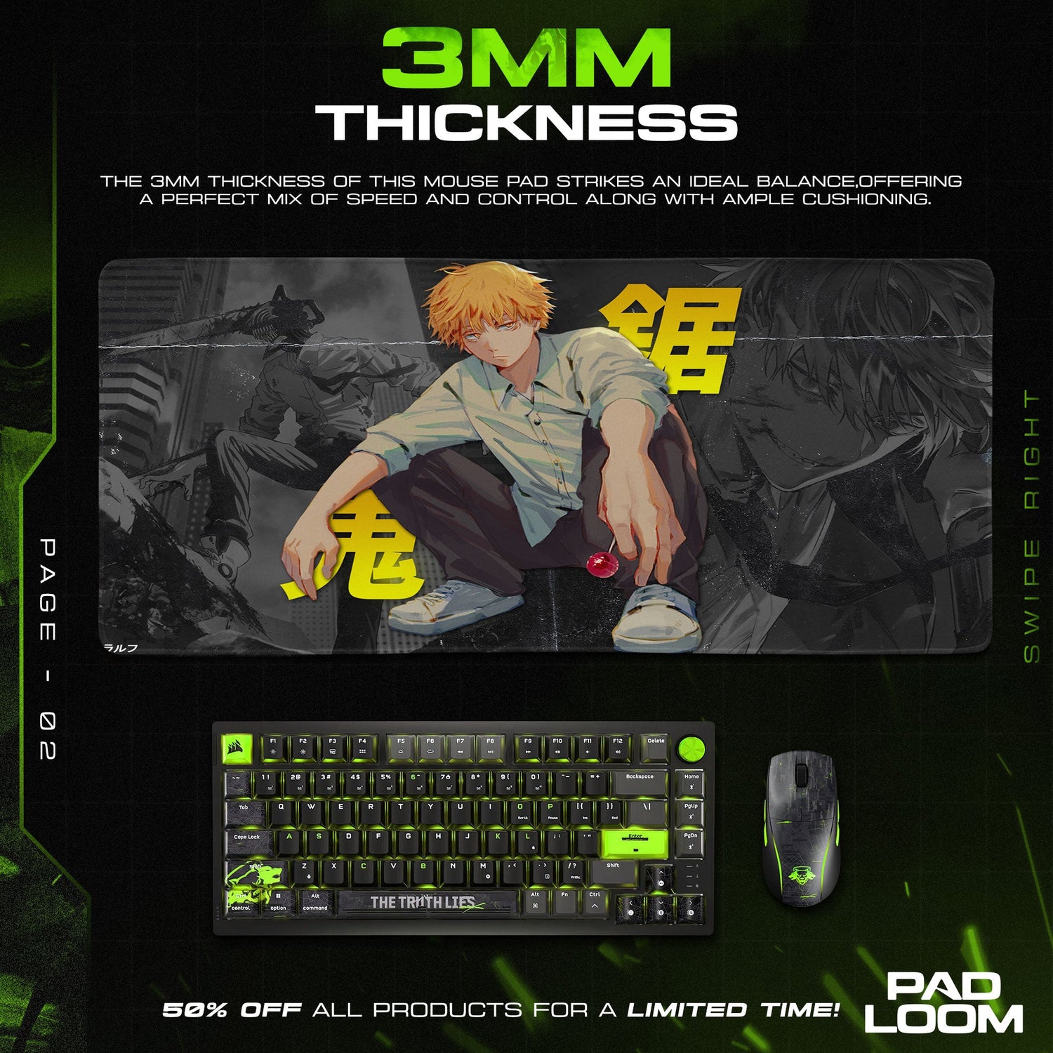 Chainsaw Man Denji Urban Pose Mouse Pad, Anime Gaming Desk Mat Padloom