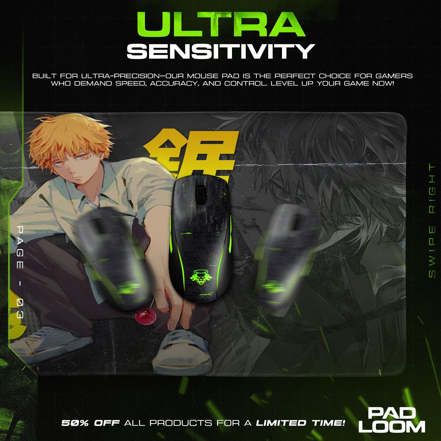 Chainsaw Man Denji Urban Pose Mouse Pad, Anime Gaming Desk Mat Padloom