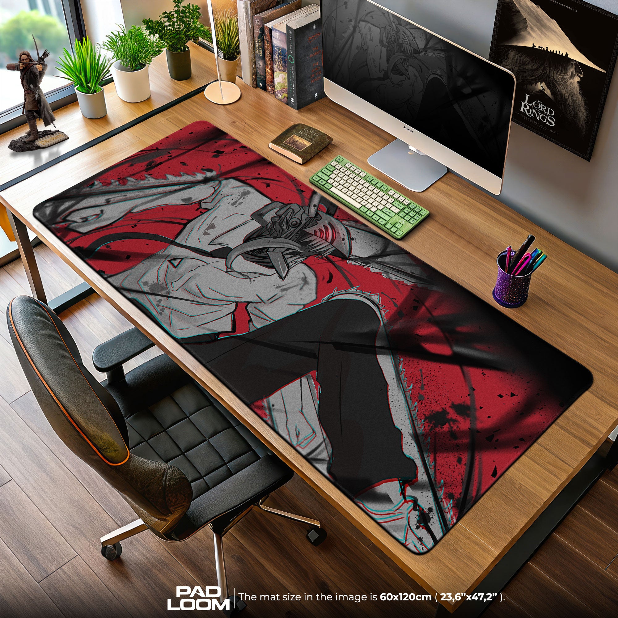Chainsaw Man Dynamic Slash Mouse Pad, Red Anime Desk Mat