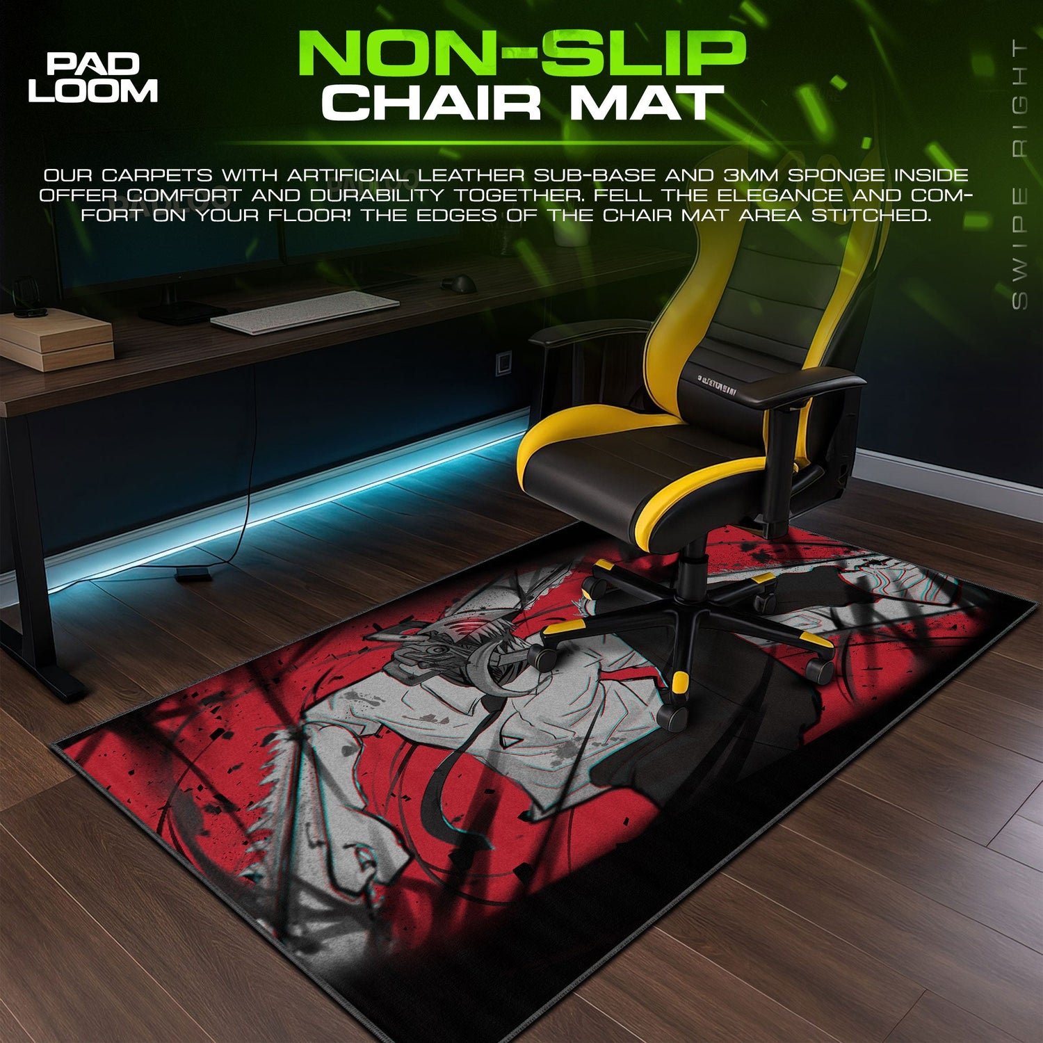 Chainsaw Man Dynamic Slash Mouse Pad, Red Anime Desk Mat Padloom