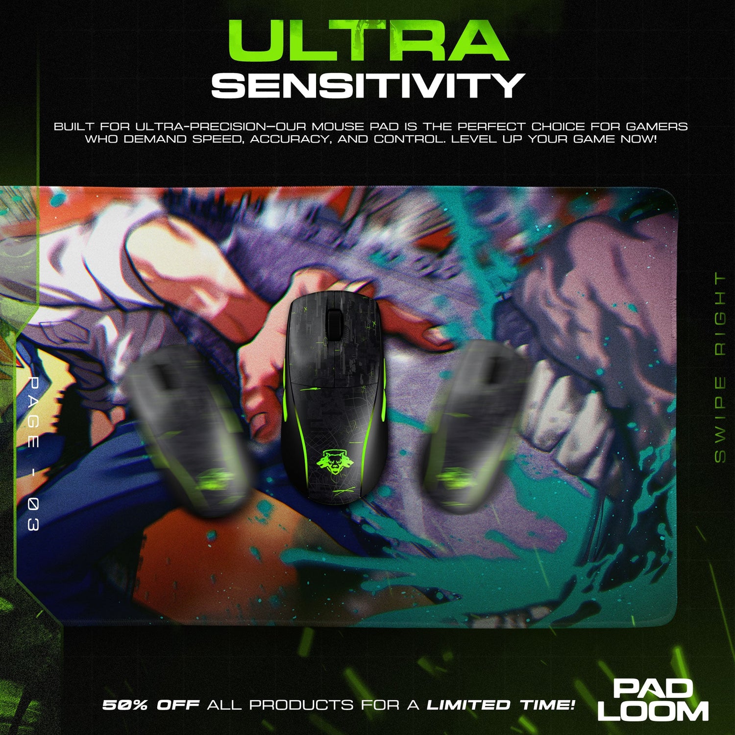 Chainsaw Man Fierce Leap Mouse Pad, Anime Gaming Desk Mat Padloom