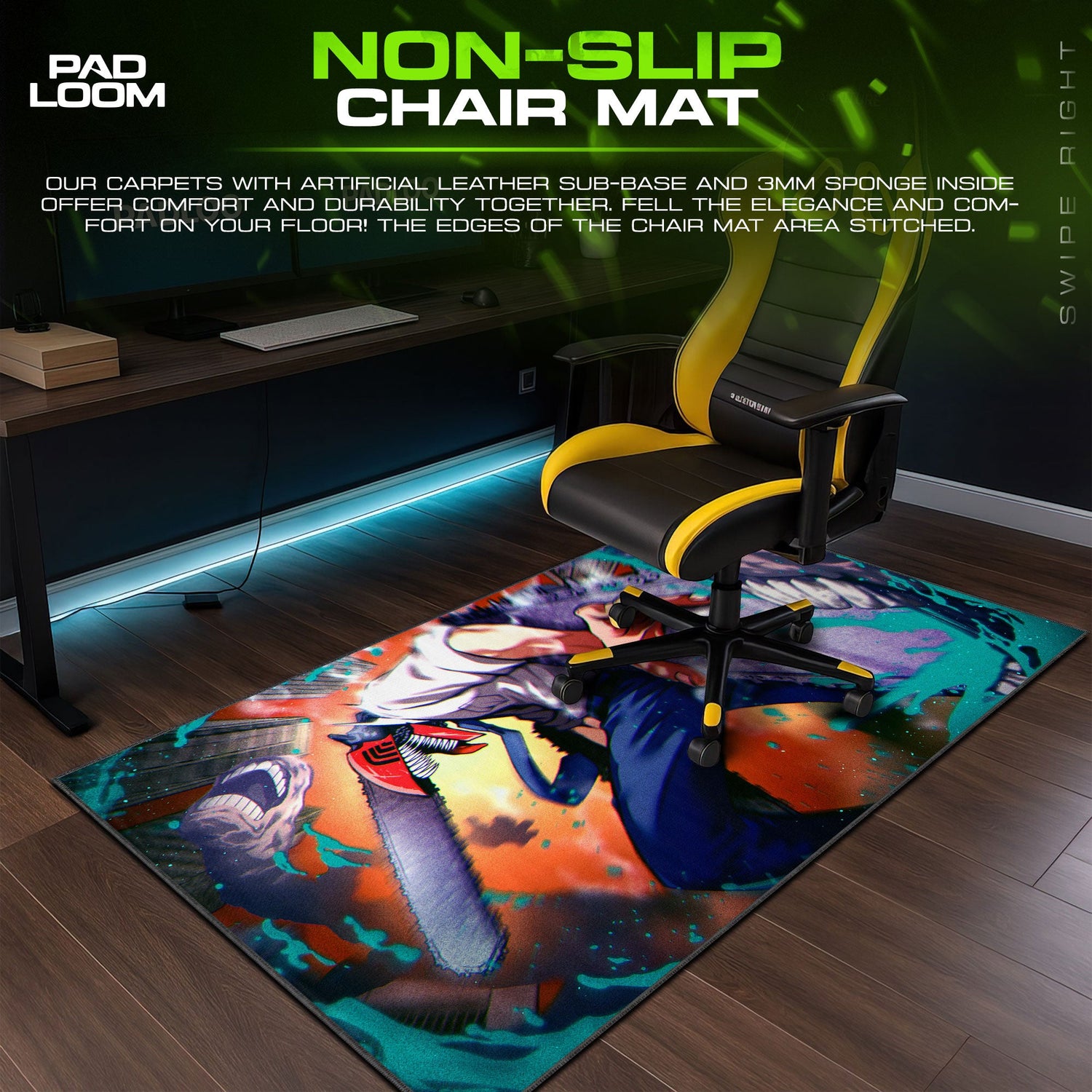Chainsaw Man Fierce Leap Mouse Pad, Anime Gaming Desk Mat Padloom
