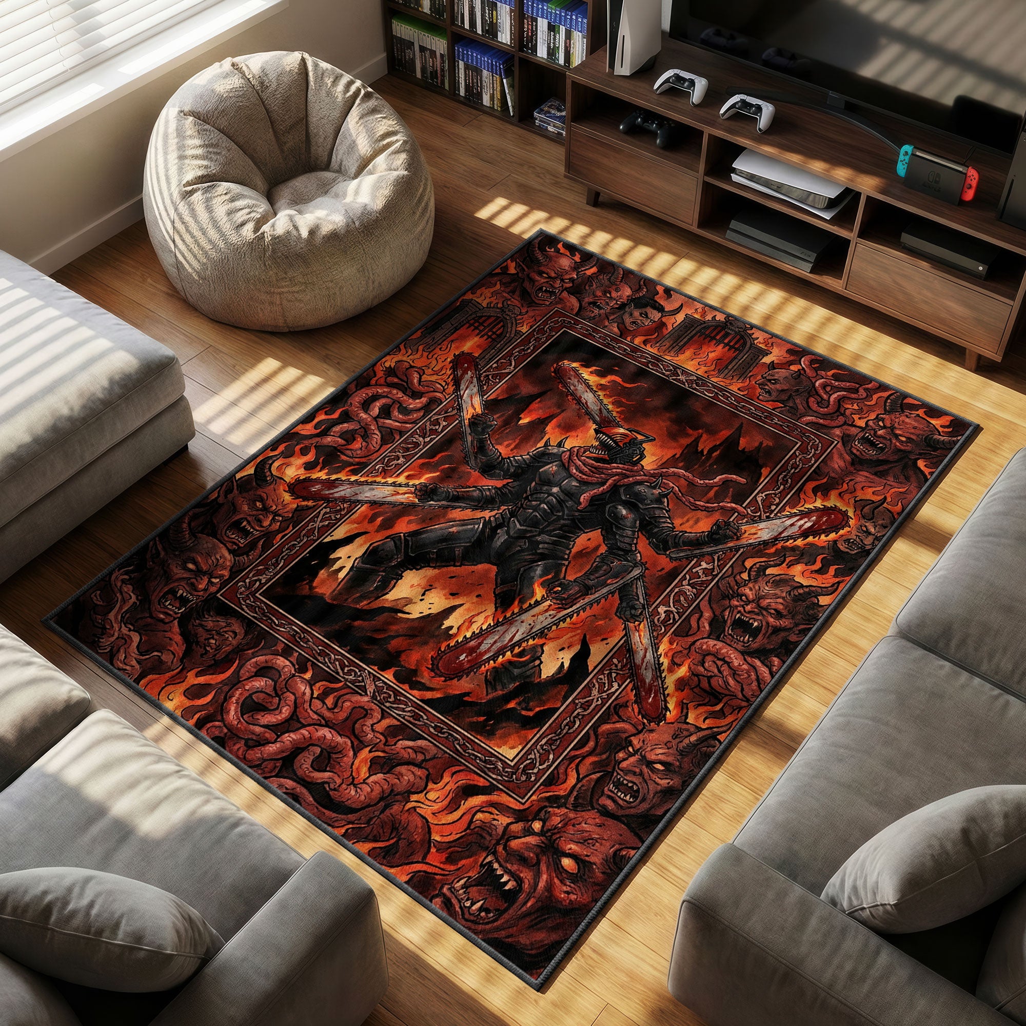 Chainsaw Man themed area rug for home decor fans