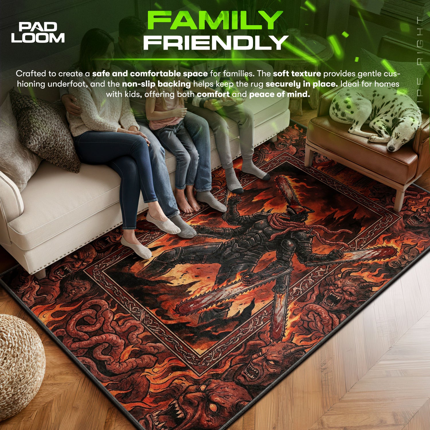 Chainsaw area rug showing full home decor artwork
