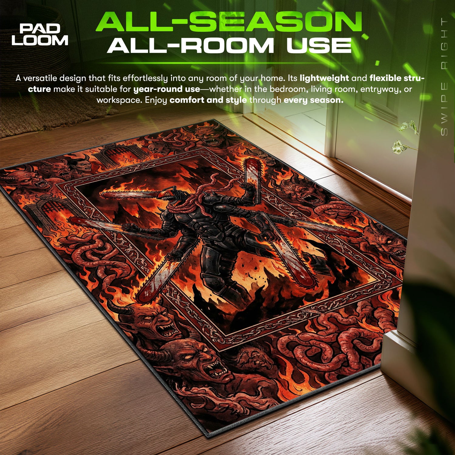 Chainsaw Man Hero Hell Inferno Chainsaw Man Chair fan rug — premium quality print