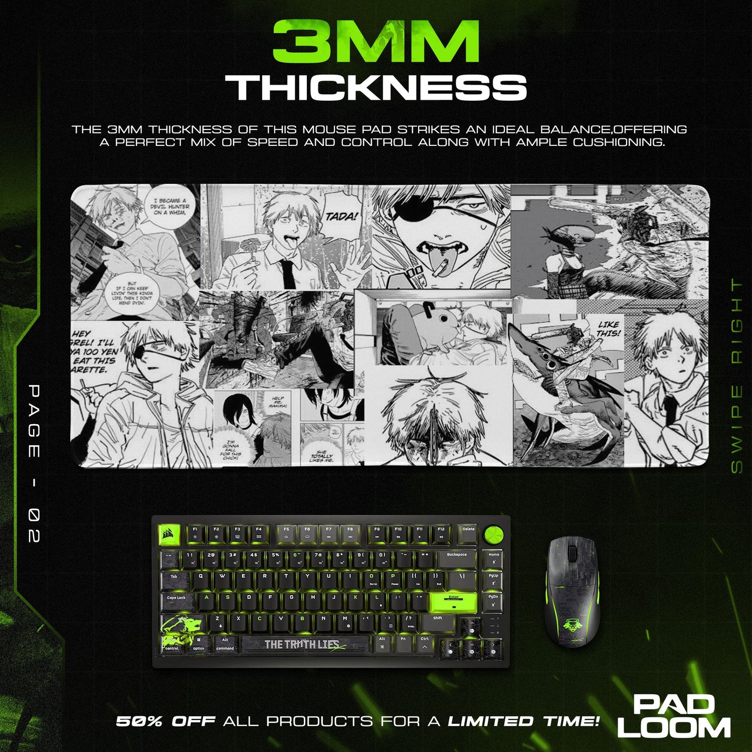 Chainsaw Man Manga Collage Mouse Pad, Anime Gaming Desk Mat Padloom