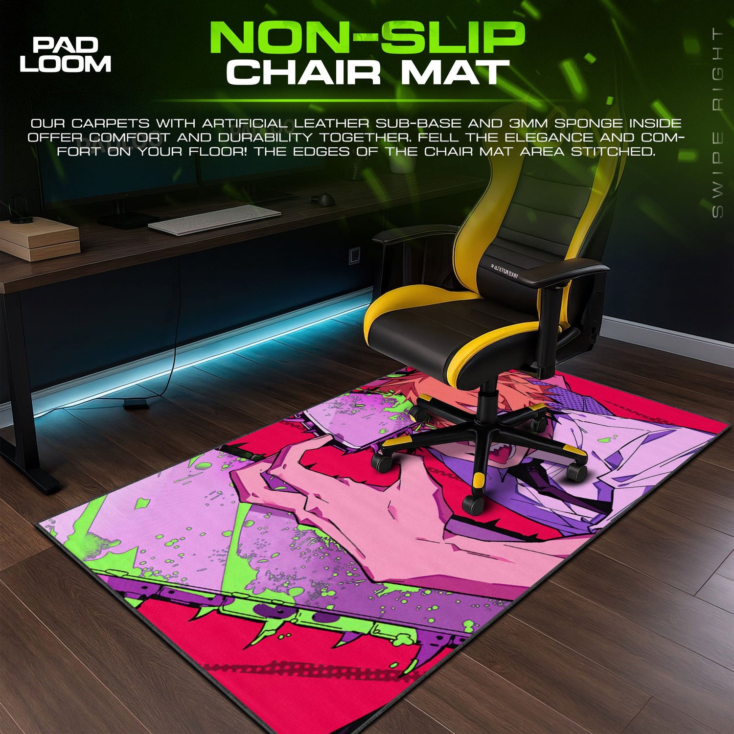 Chainsaw Man Neon Fury Mouse Pad, Anime Gaming Desk Mat Padloom