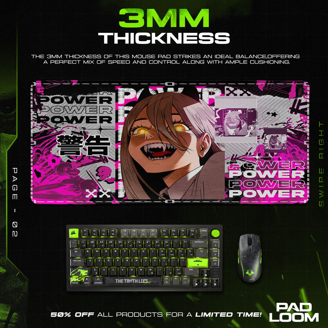 Chainsaw Man Power Smile Mouse Pad, Anime Gaming Desk Mat