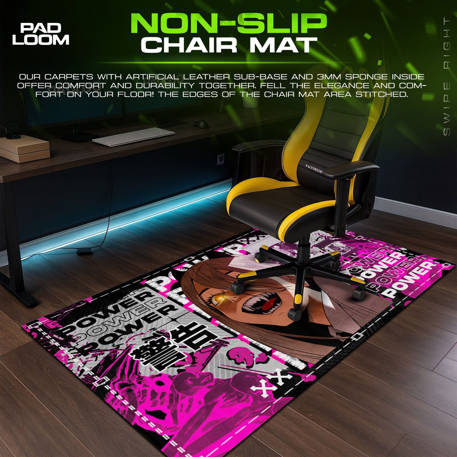 Chainsaw Man Power Smile Mouse Pad, Anime Gaming Desk Mat Padloom