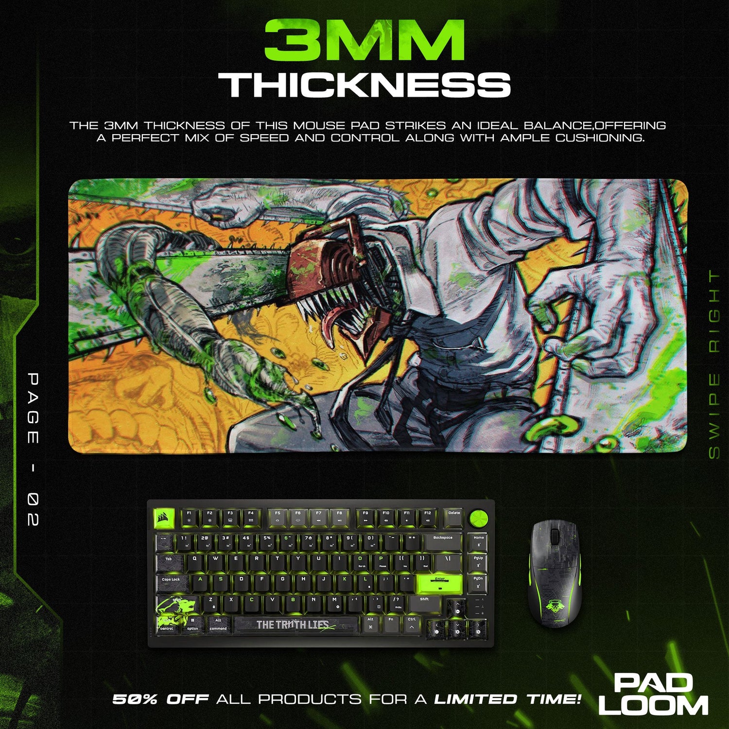 Chainsaw Man Rage Strike Mouse Pad, Anime Gaming Desk Mat Padloom