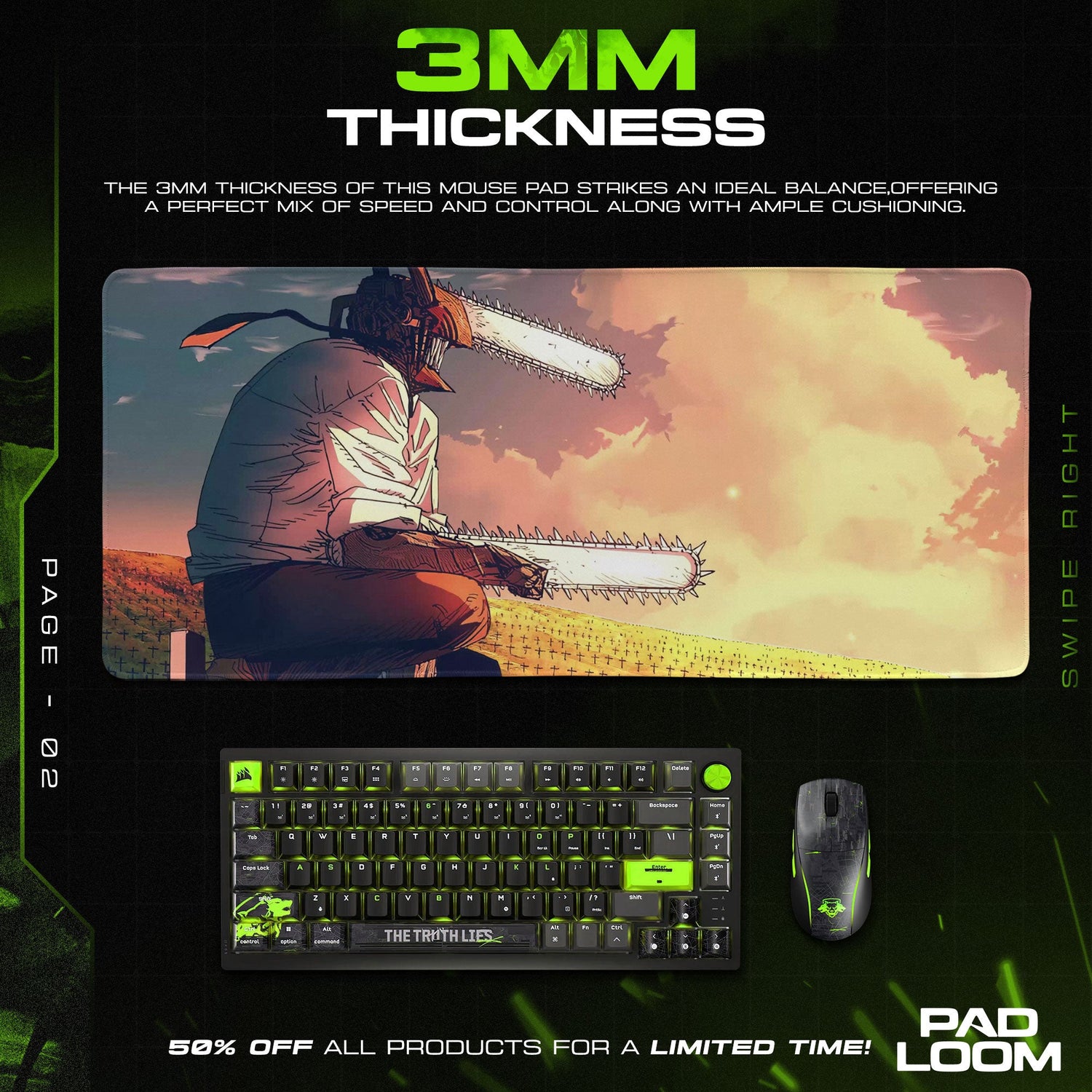 Chainsaw Man Sunset Scene Mouse Pad, Anime Gaming Desk Mat Padloom