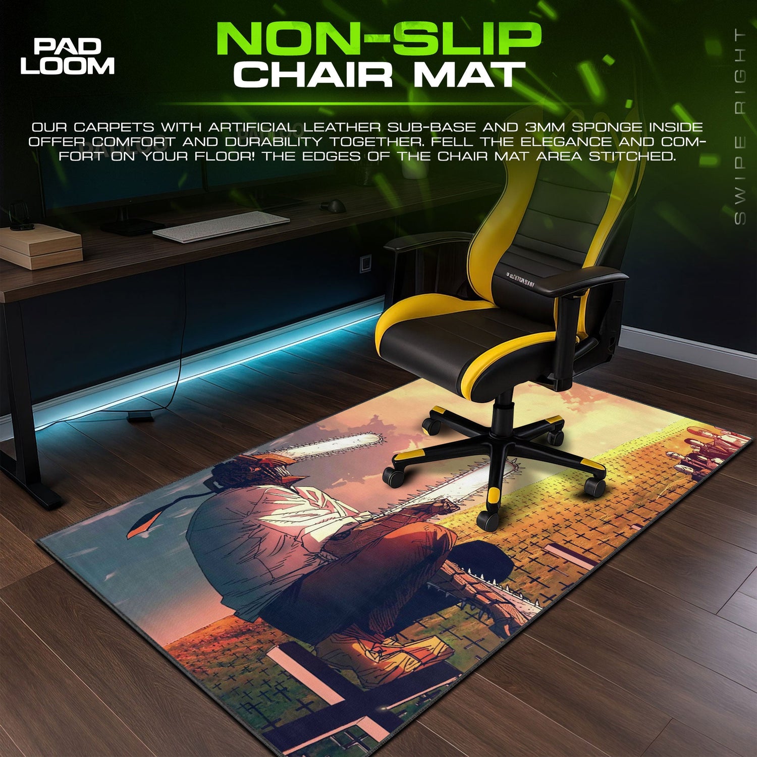 Chainsaw Man Sunset Scene Mouse Pad, Anime Gaming Desk Mat Padloom