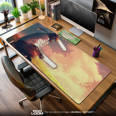 Chainsaw Man Sunset Scene Mouse Pad, Anime Gaming Desk Mat
