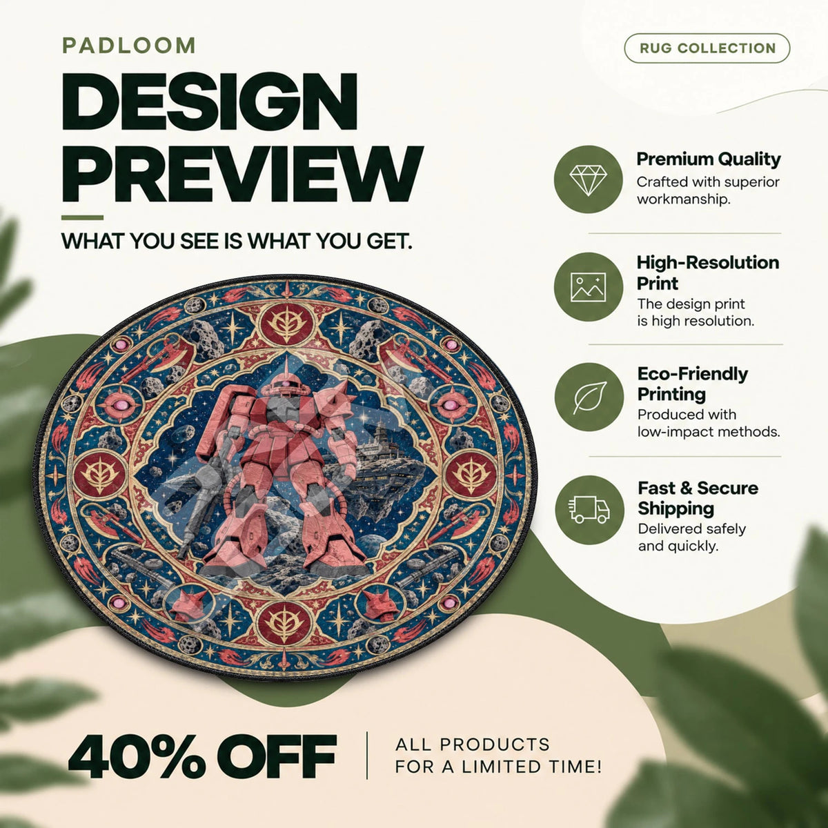 Char Zaku Asteroid Gundam round rug full design preview