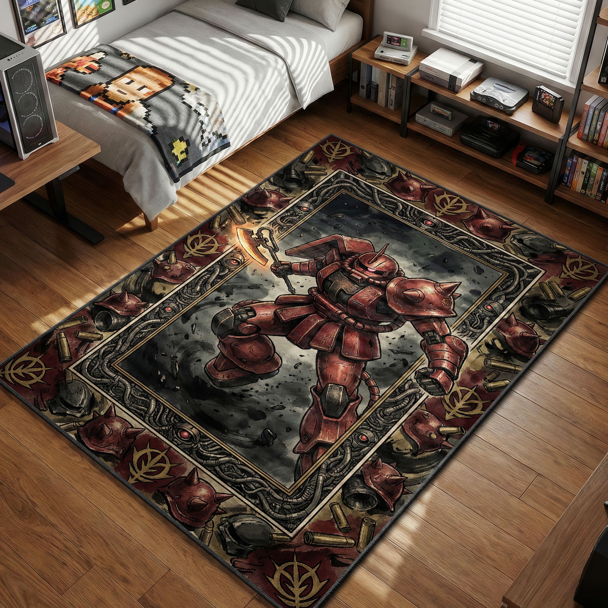 Char's Zaku II Rug - Non-Slip Zeon Gaming Decor | Padloom