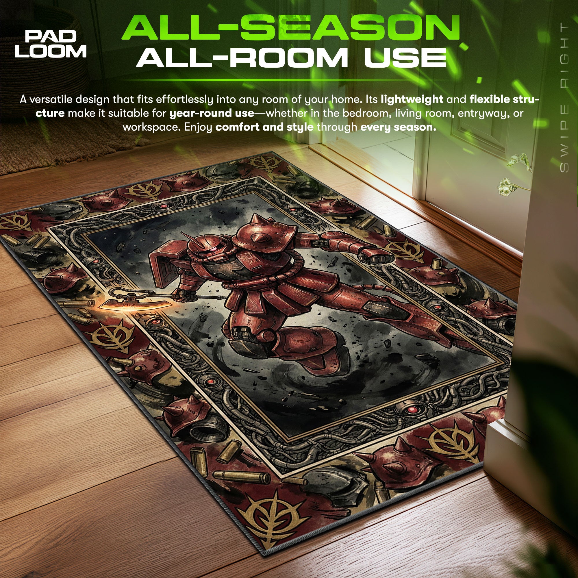 Char's Zaku II Red Comet Mobile Suit Gundam Chair fan rug — premium quality print