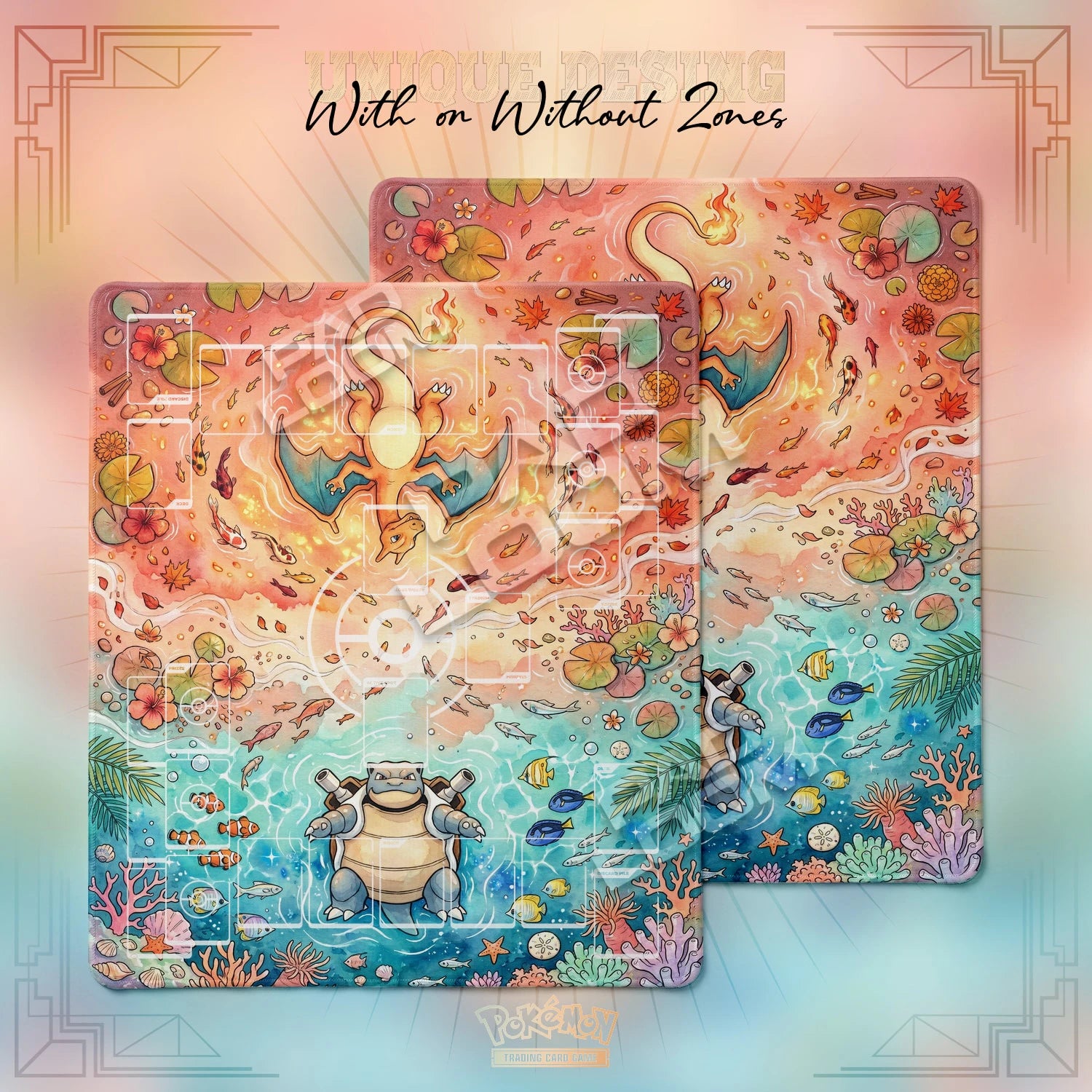 Charizard Blastoise Playmat - 2 Player Pokemon TCG