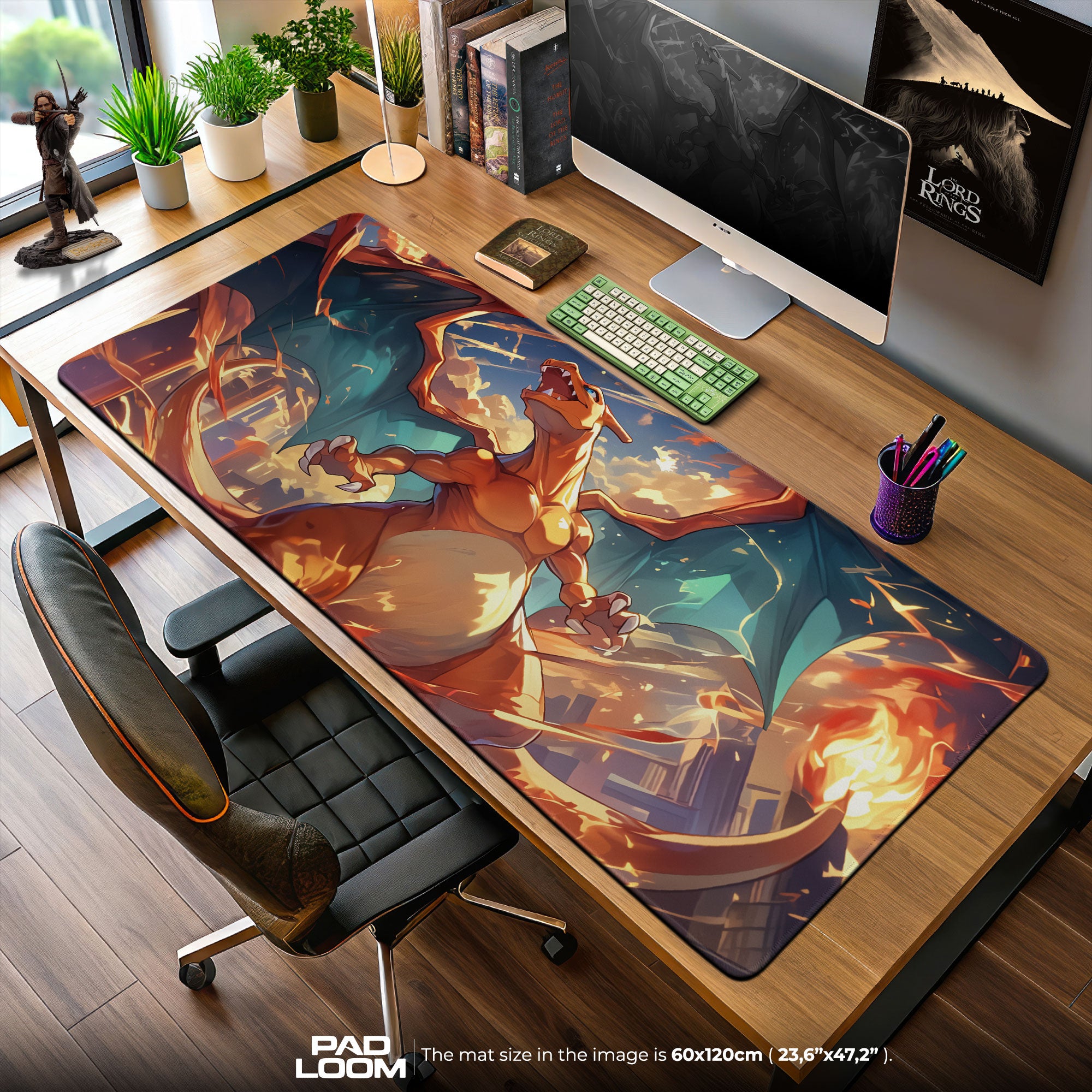 Charizard City Blaze Mouse Pad, Pokémon Dragon Flame Gaming Desk Mat