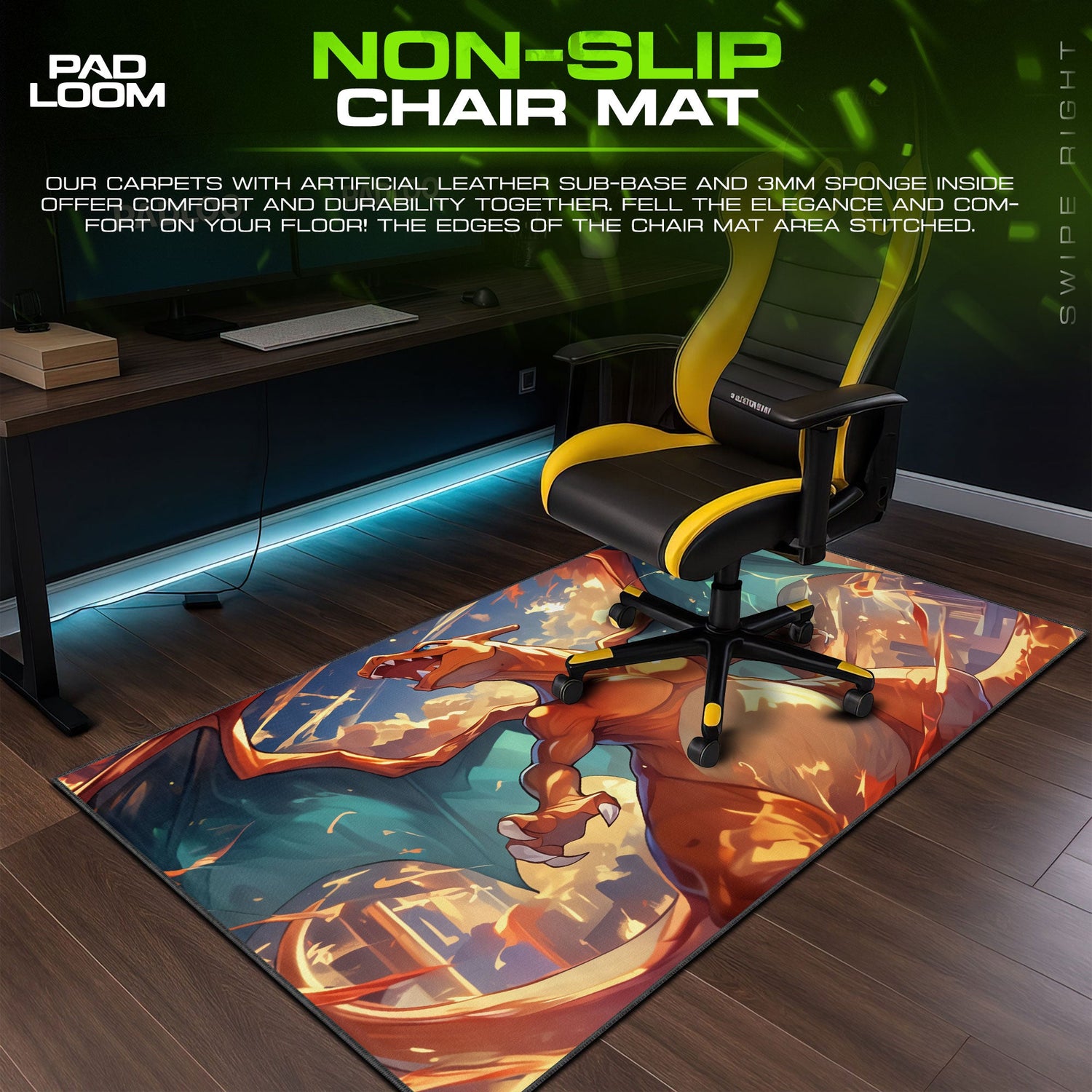 Charizard City Blaze Mouse Pad, Pokémon Dragon Flame Gaming Desk Mat Padloom